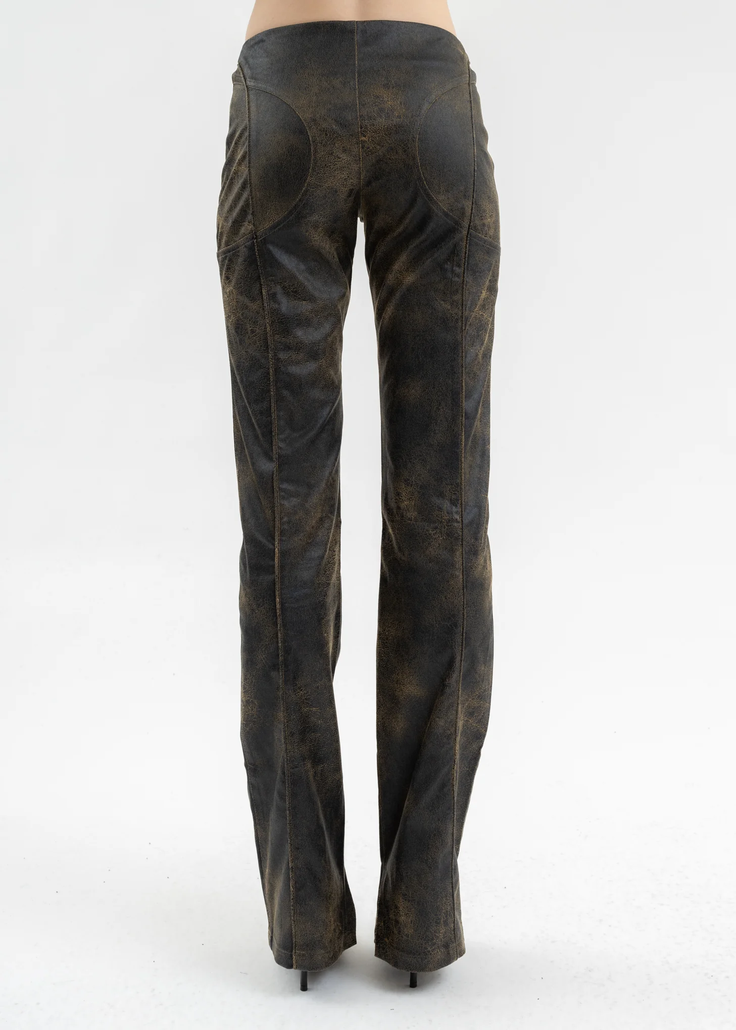 BROWN VEGAN LEATHER FLARED TROUSERS - Image 4