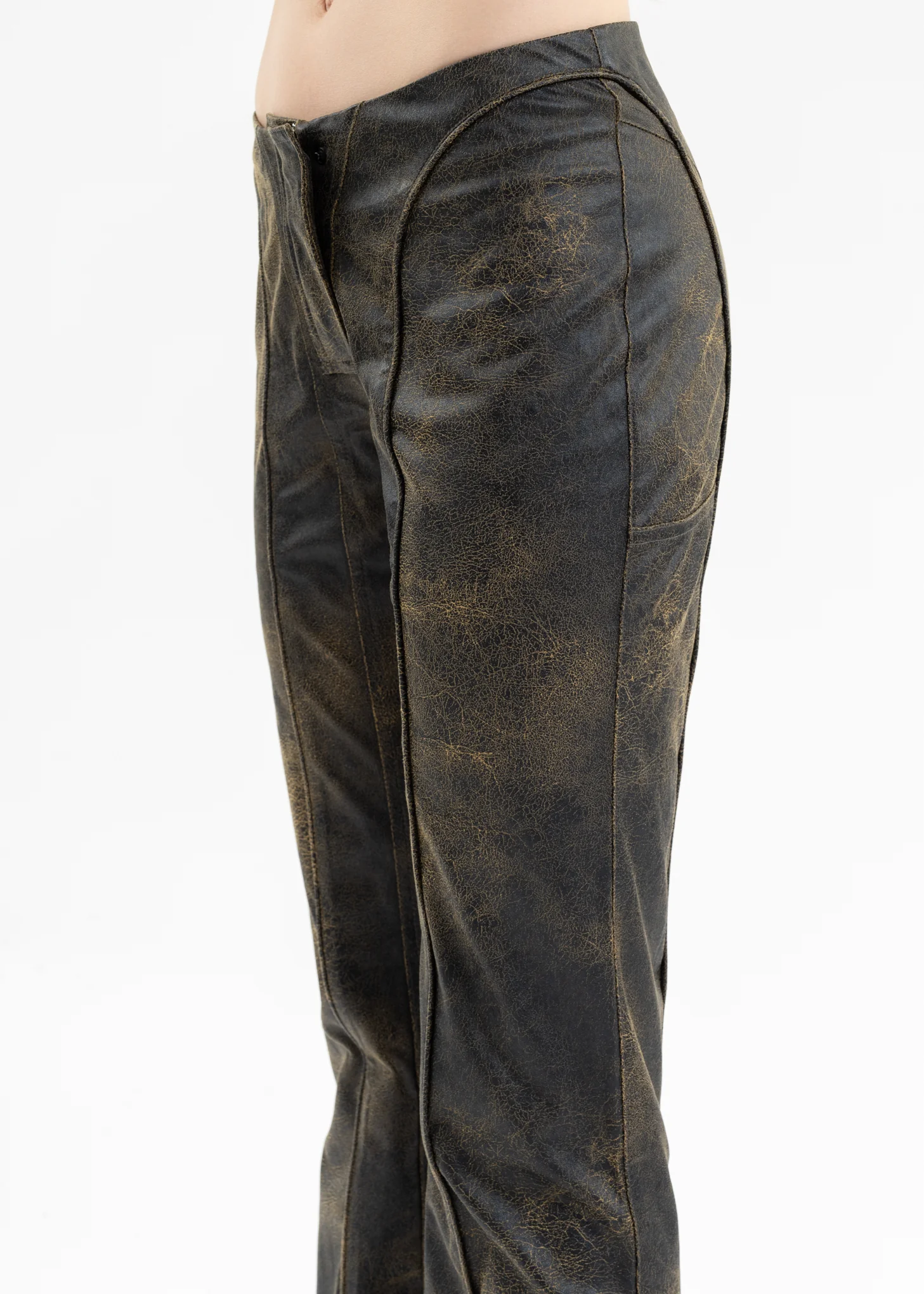 BROWN VEGAN LEATHER FLARED TROUSERS - Image 5