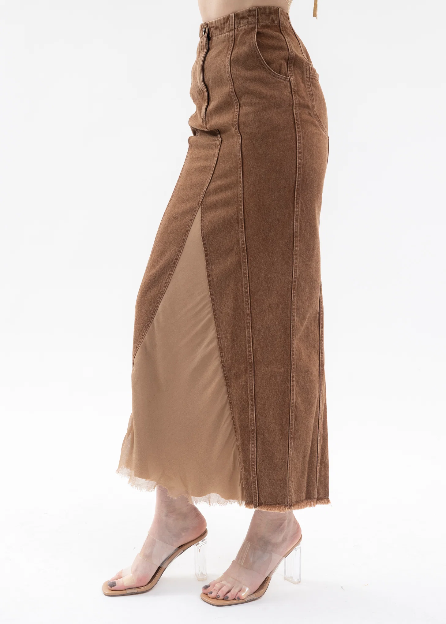 Brown Washed Denim Skirt - Image 3