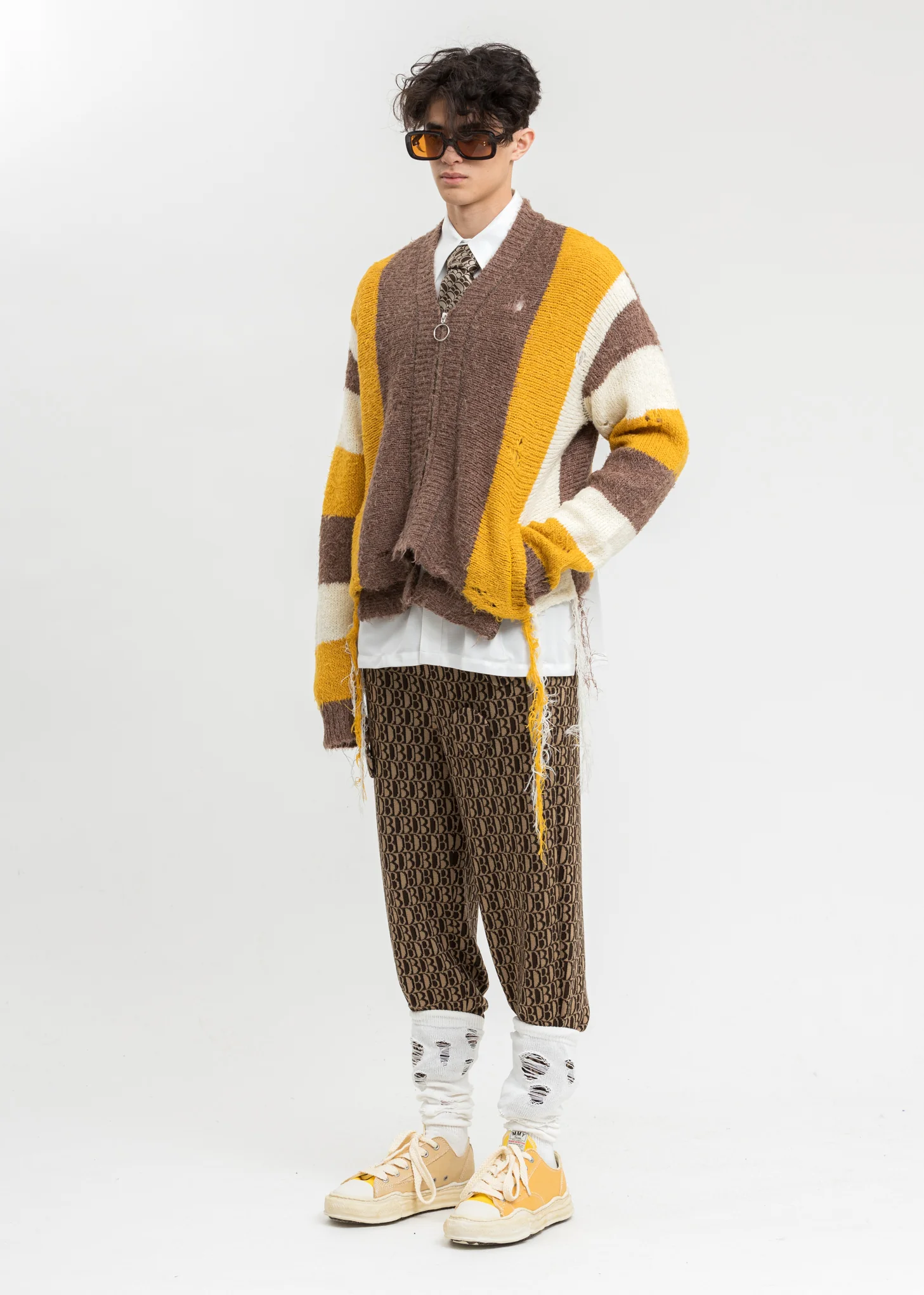 Yellow Zip Up Stripe Cardigan