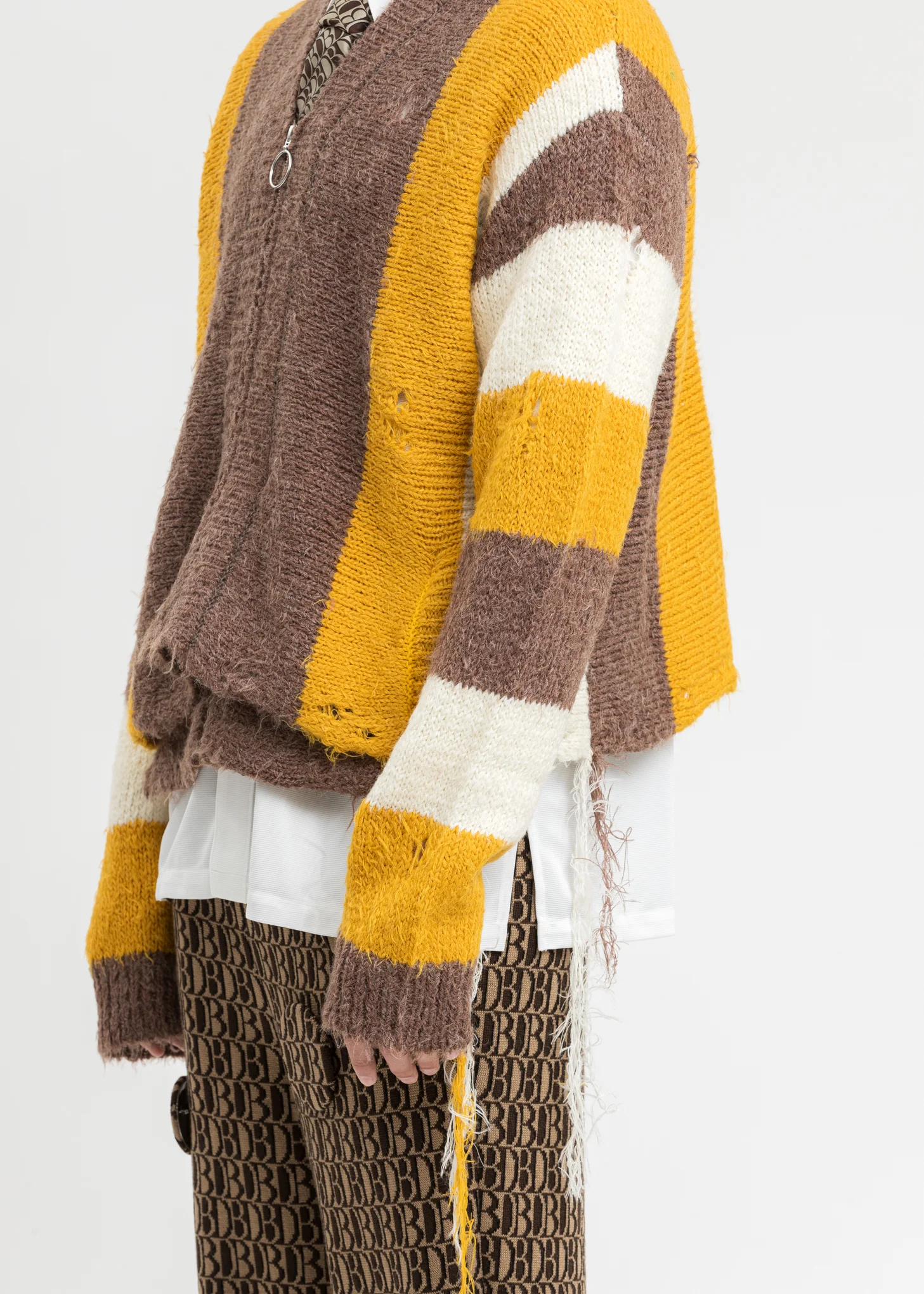 Yellow Zip Up Stripe Cardigan - Image 2
