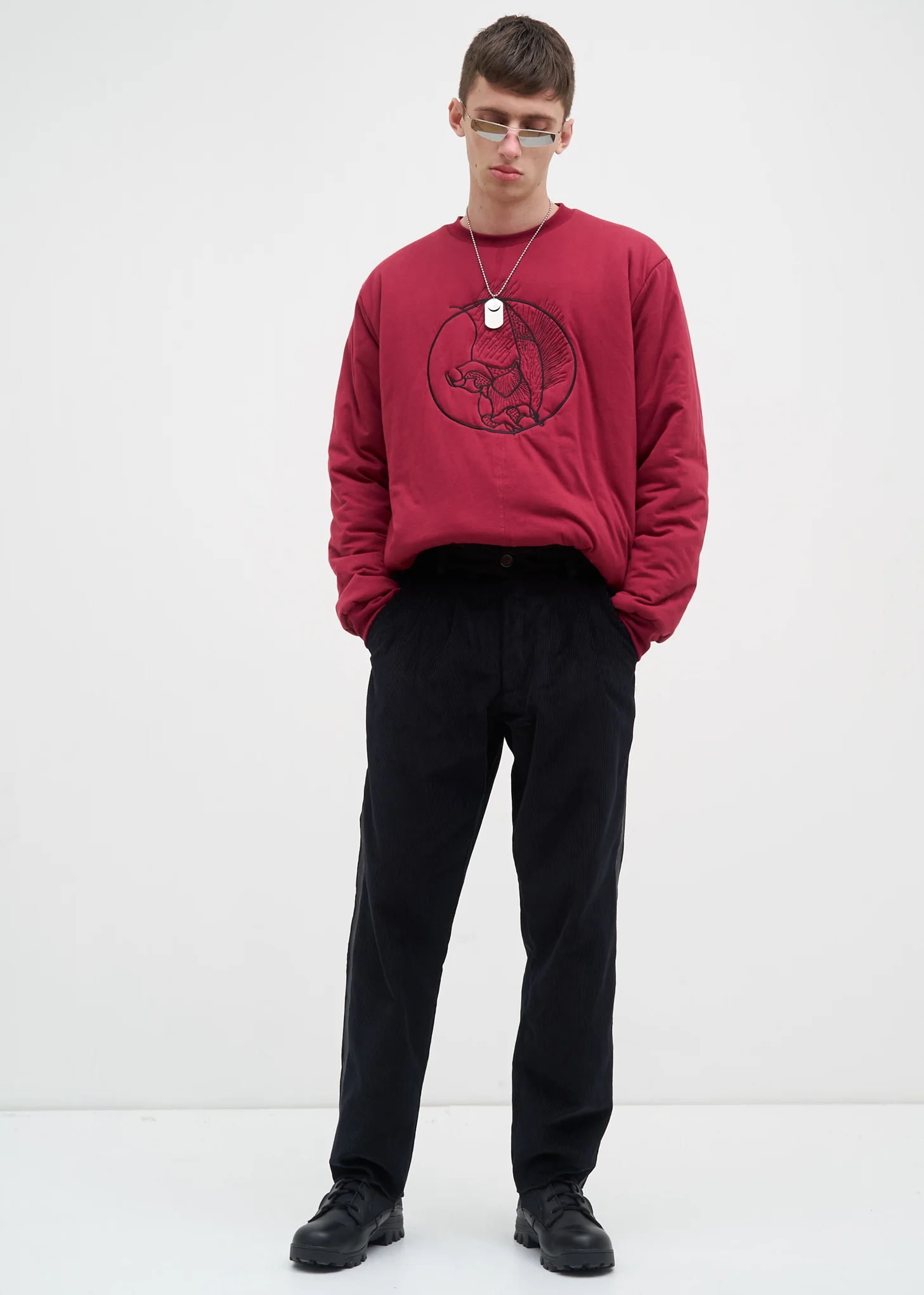 Burgundy Padded Totenfliege Crewneck - Image 2
