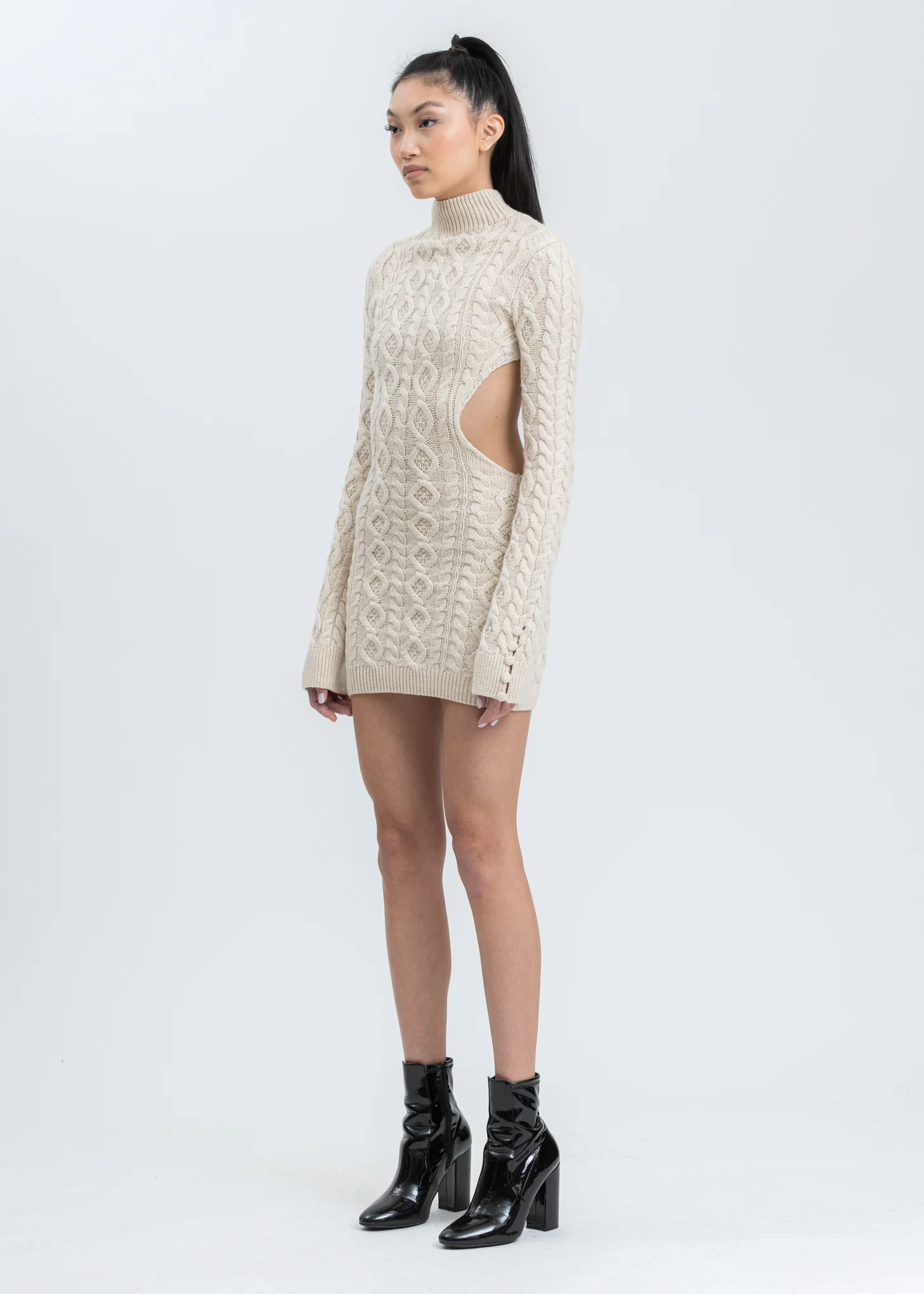 Cable Knit Backless Turtleneck Dress - Image 2
