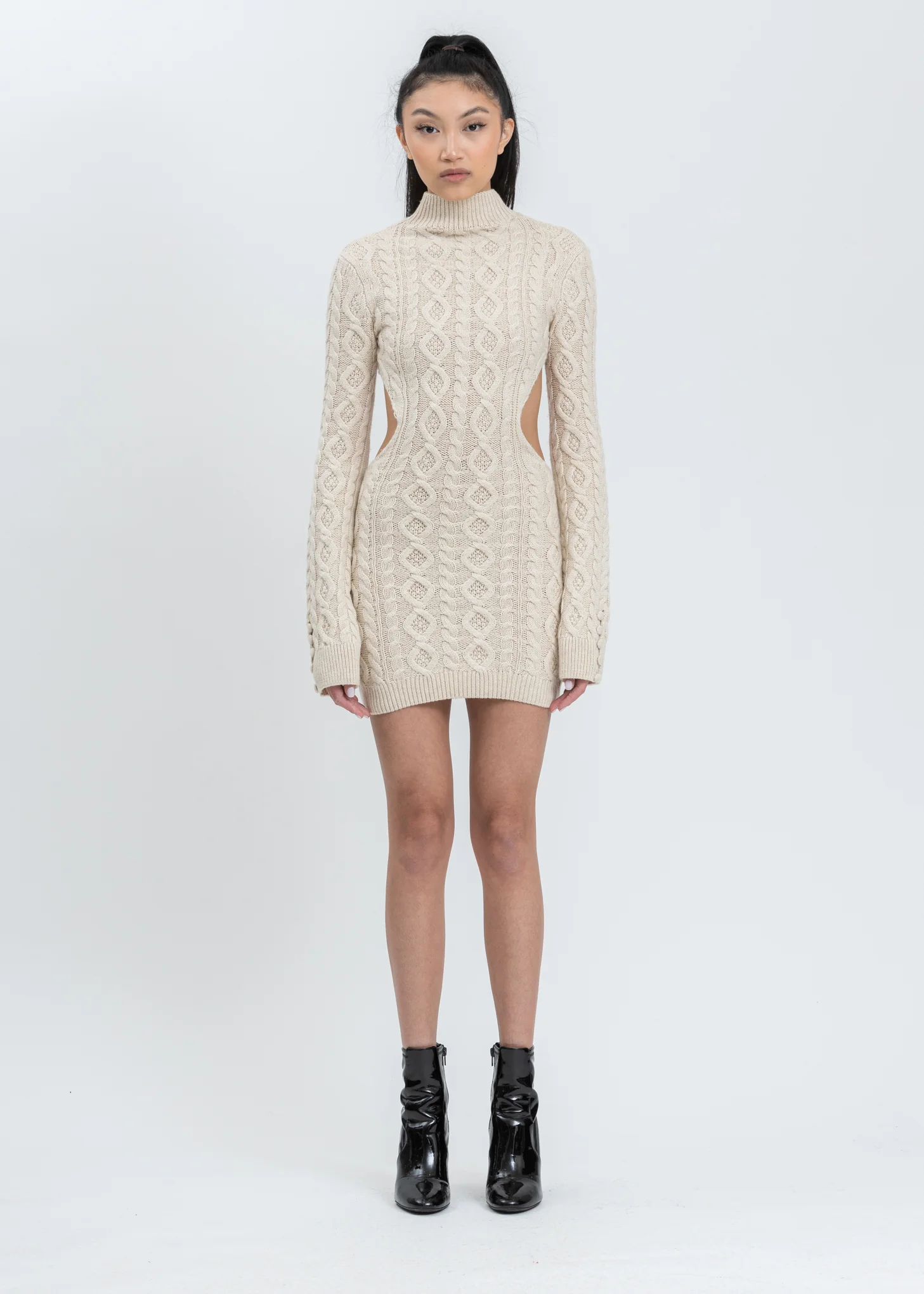 Cable Knit Backless Turtleneck Dress - Image 3