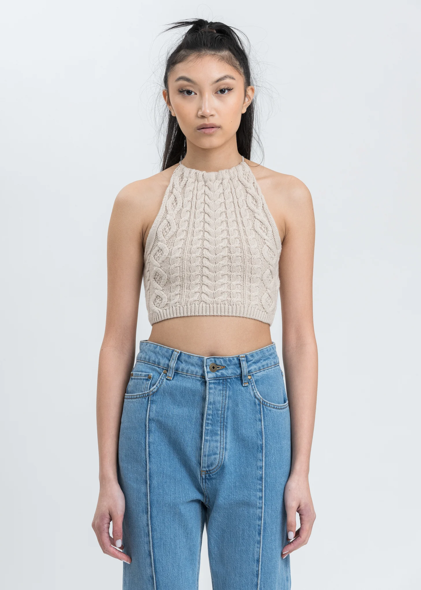Cable Knit Halter Tie Top