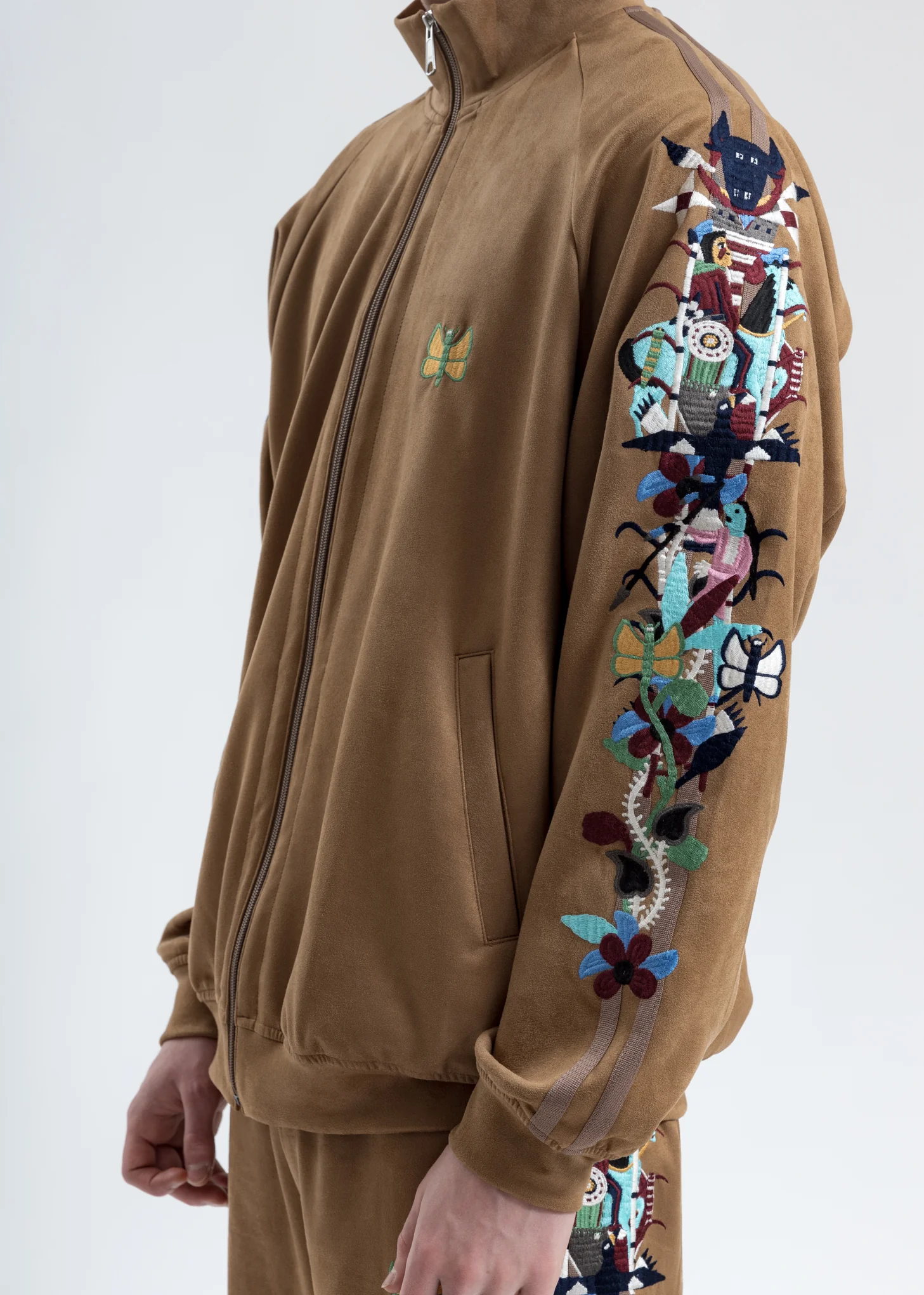 Camel Chaos Embroidery Suede Track Jacket - Image 2