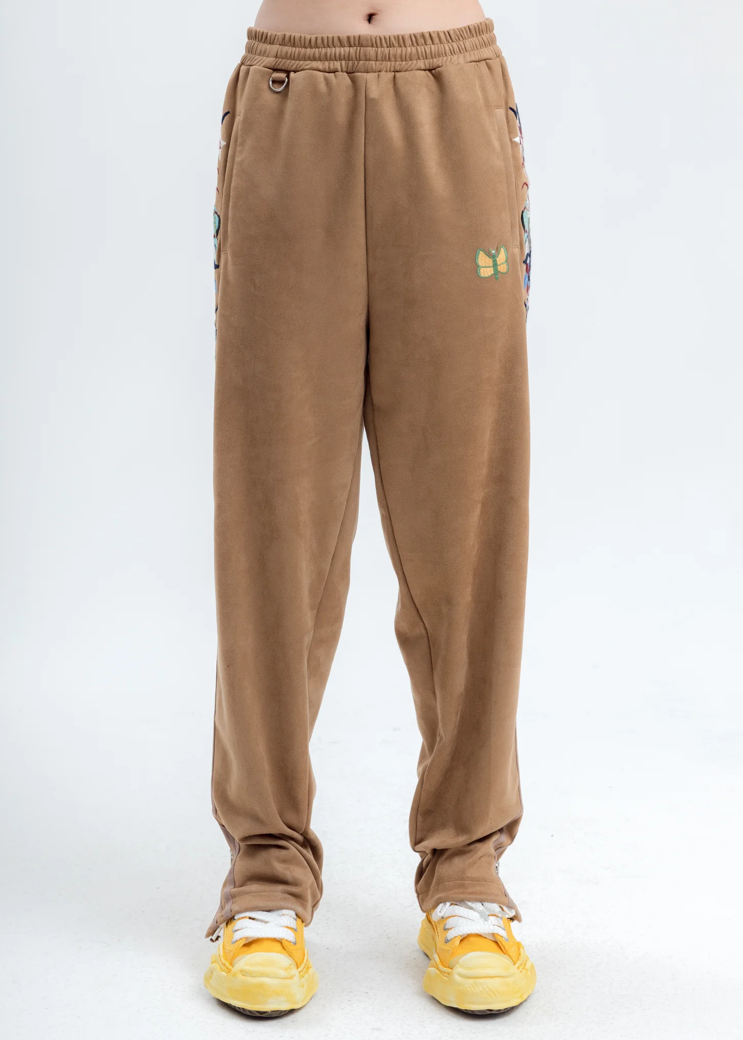 Camel Chaos Embroidery Suede Track Pants