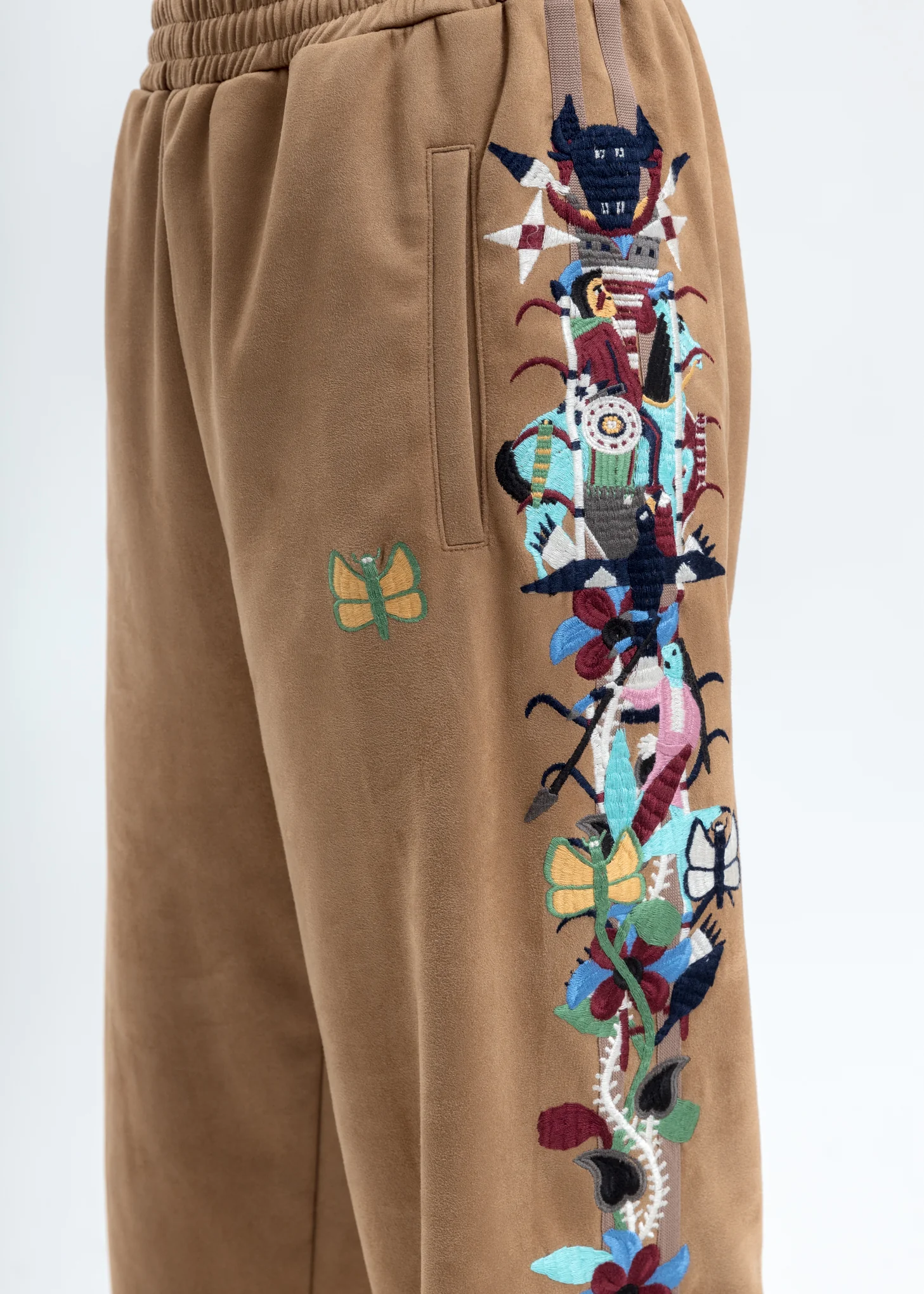 Camel Chaos Embroidery Suede Track Pants - Image 2
