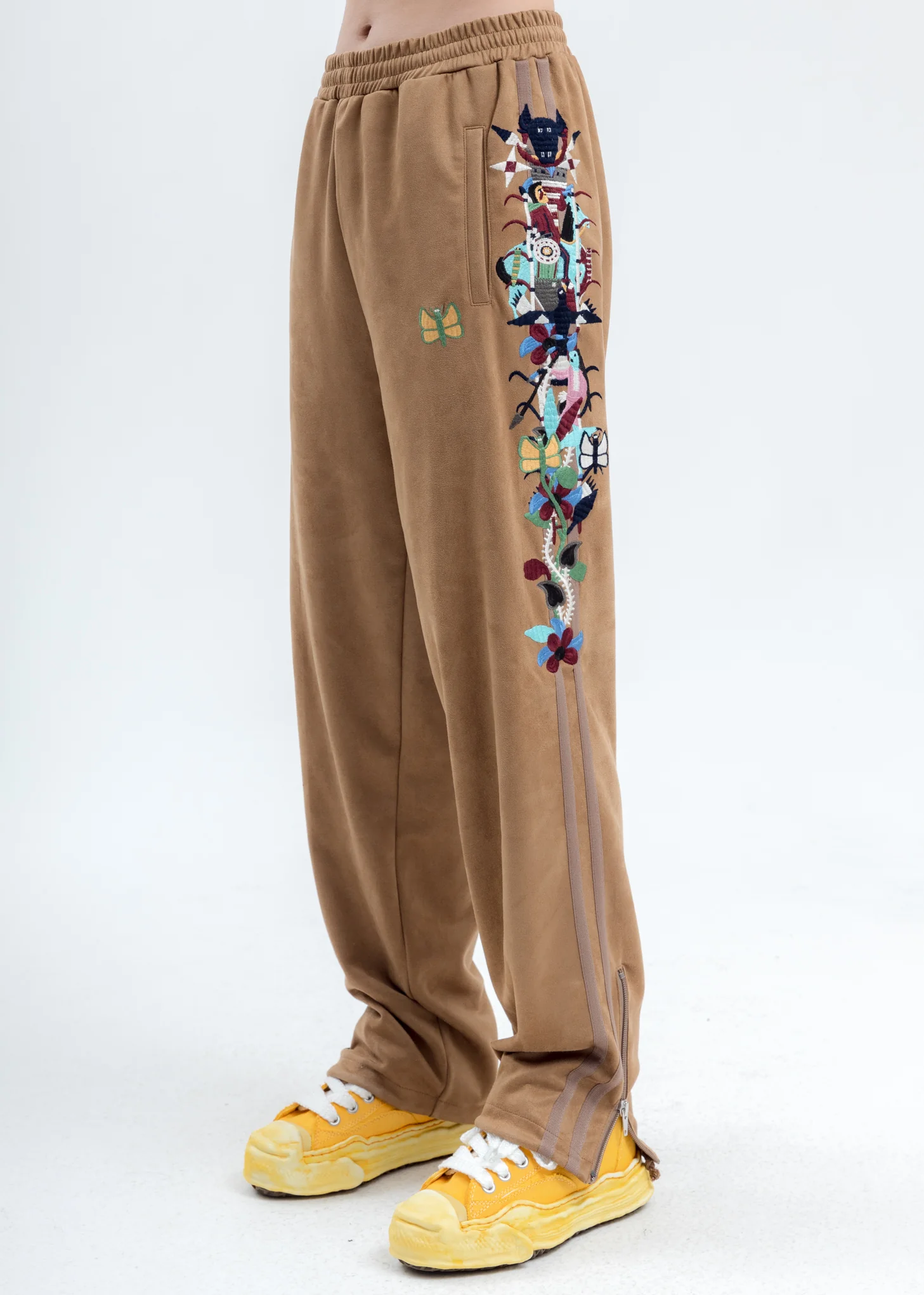 Camel Chaos Embroidery Suede Track Pants - Image 3