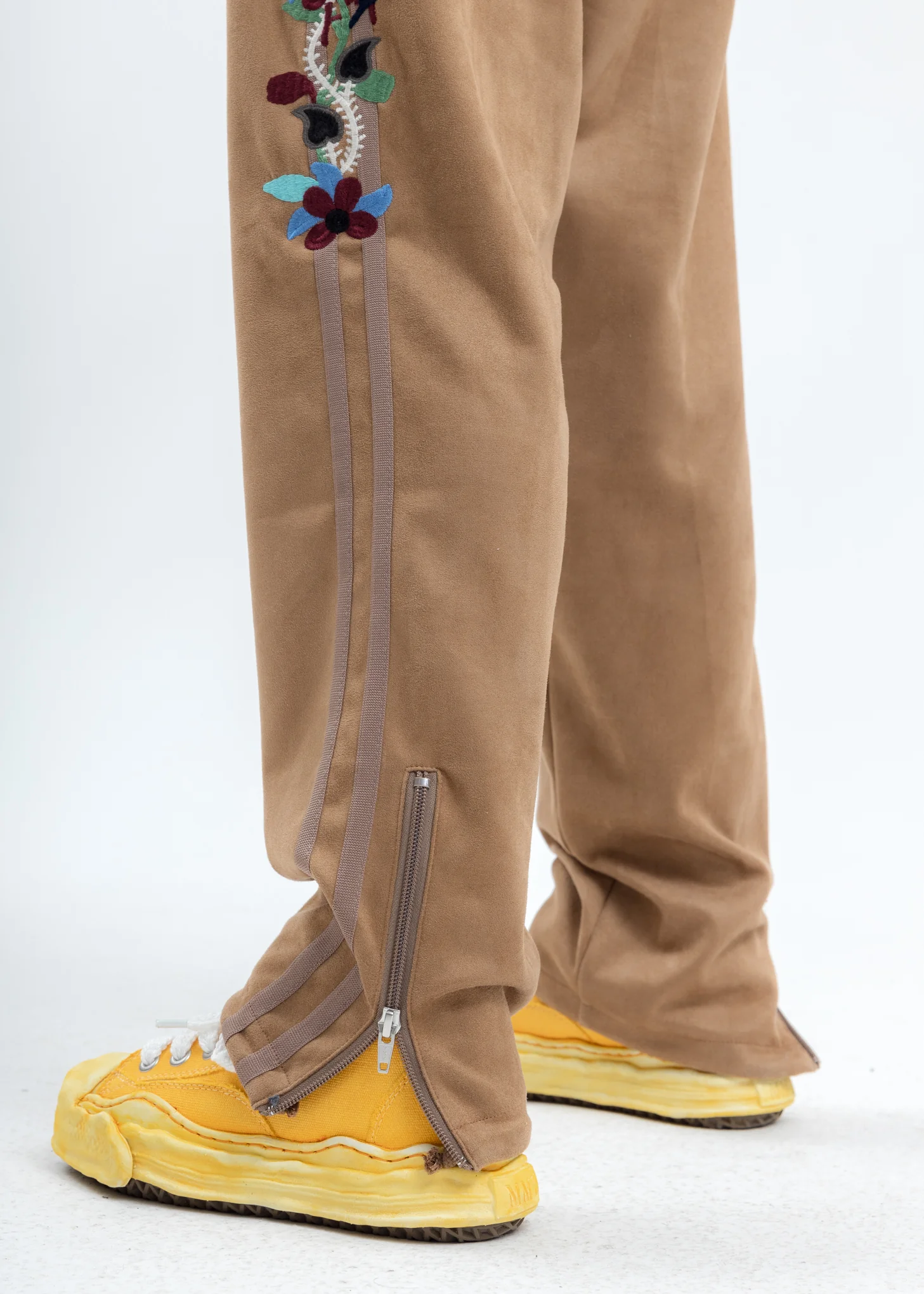 Camel Chaos Embroidery Suede Track Pants - Image 5
