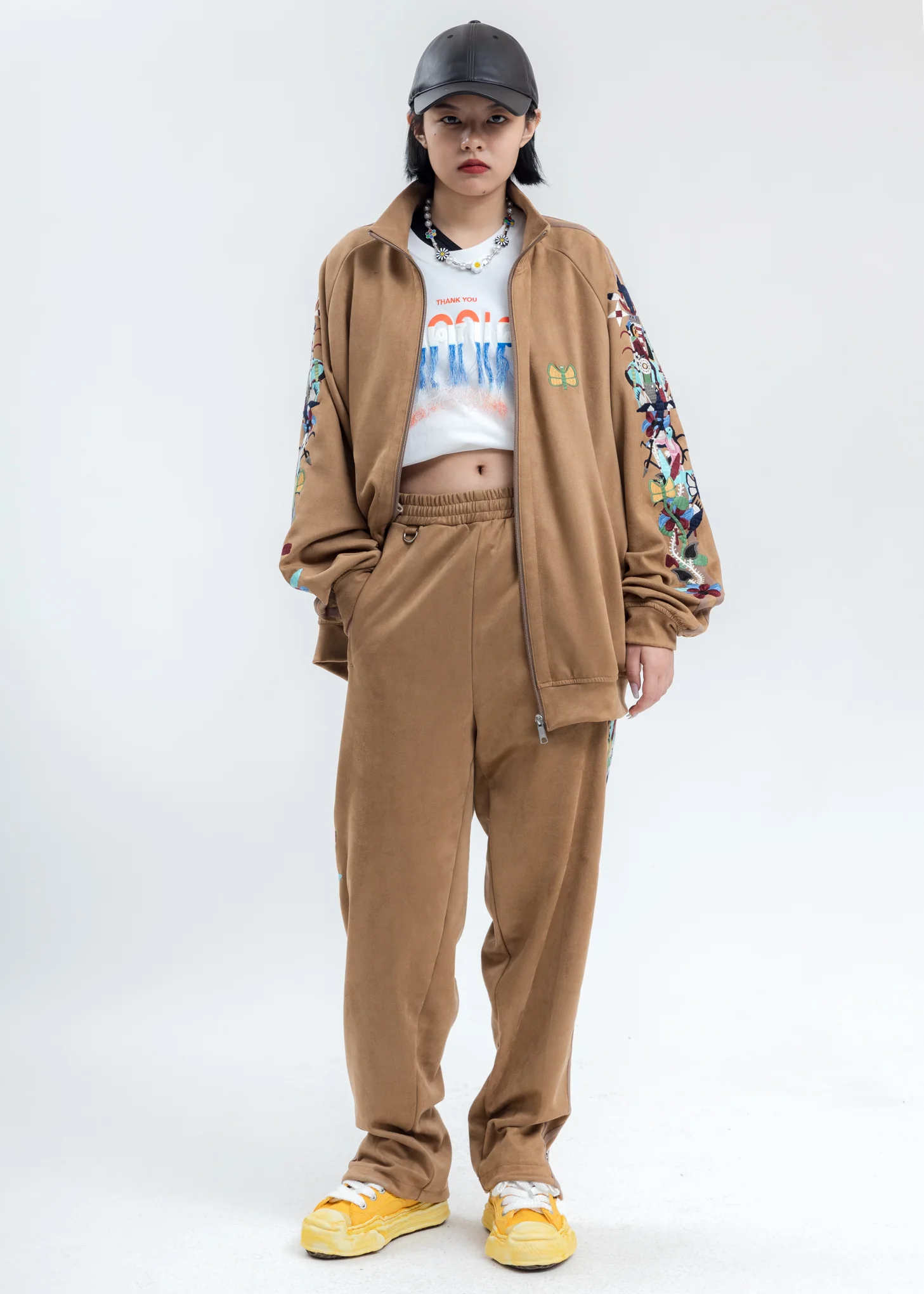 Camel Chaos Embroidery Suede Track Pants - Image 6