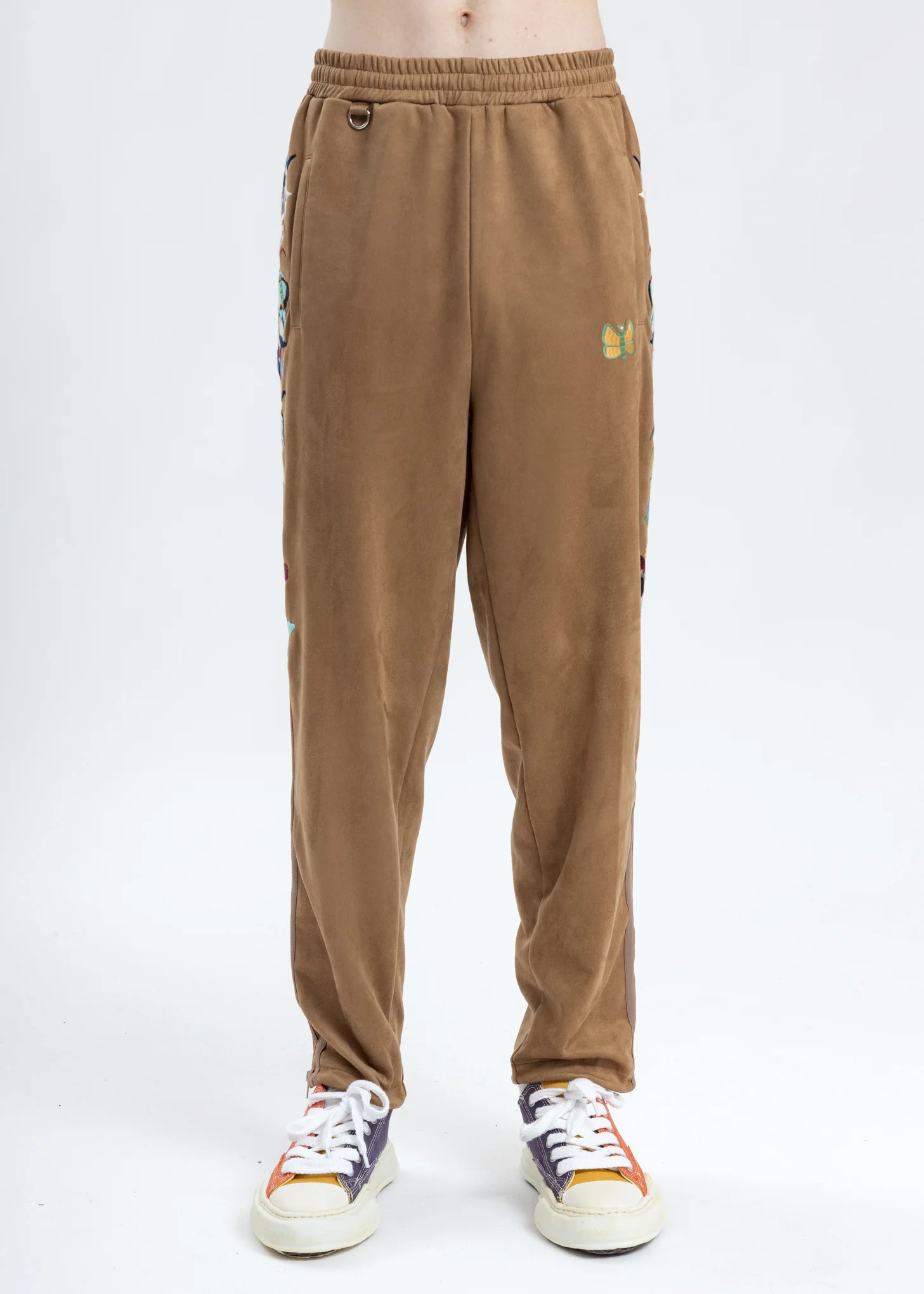Camel Chaos Embroidery Suede Track Pants