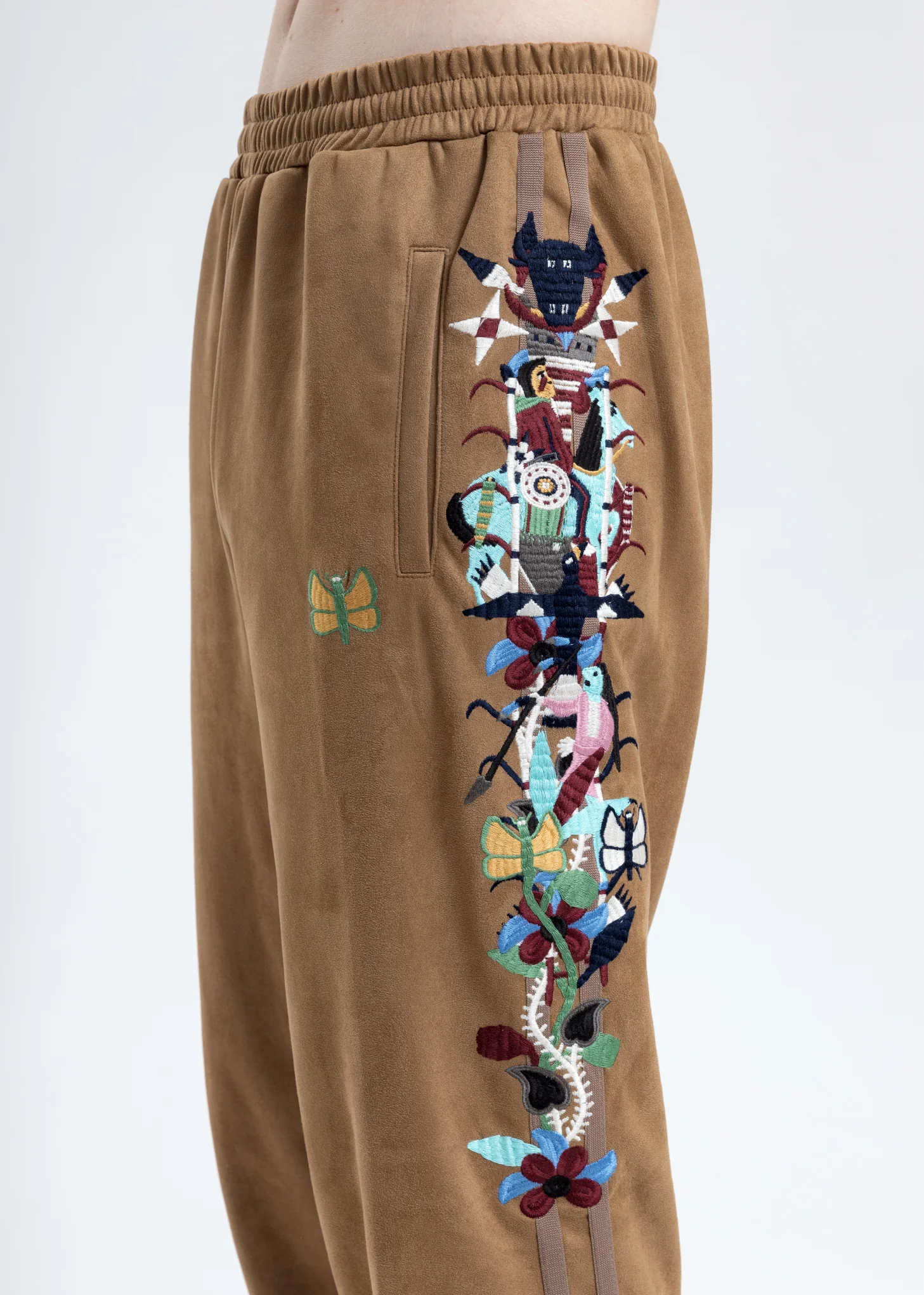 Camel Chaos Embroidery Suede Track Pants - Image 2