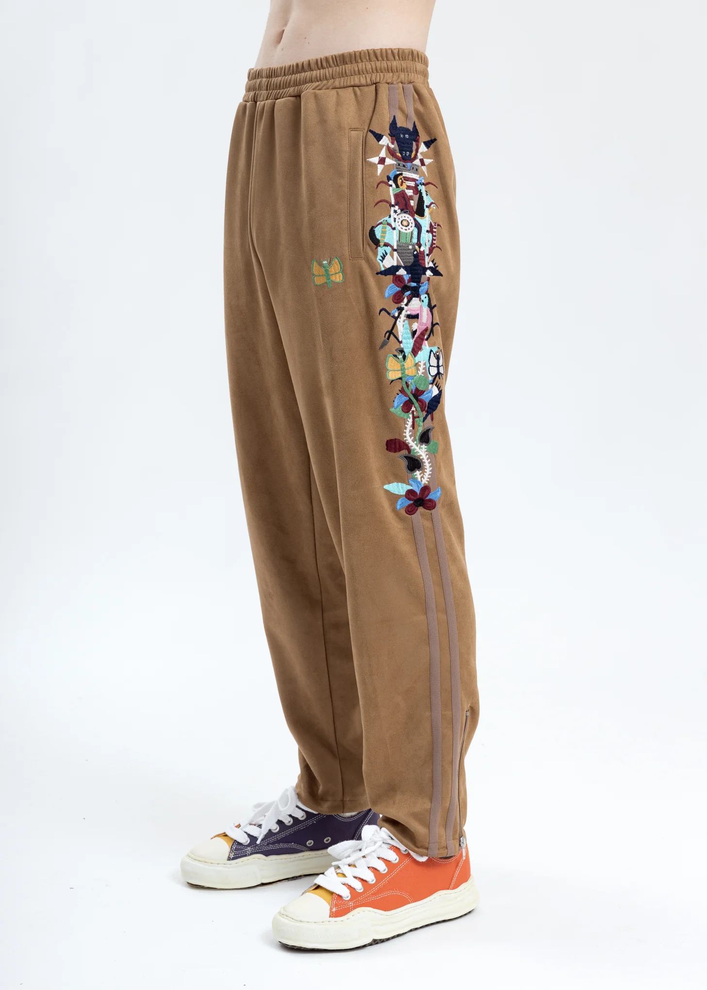 Camel Chaos Embroidery Suede Track Pants - Image 3