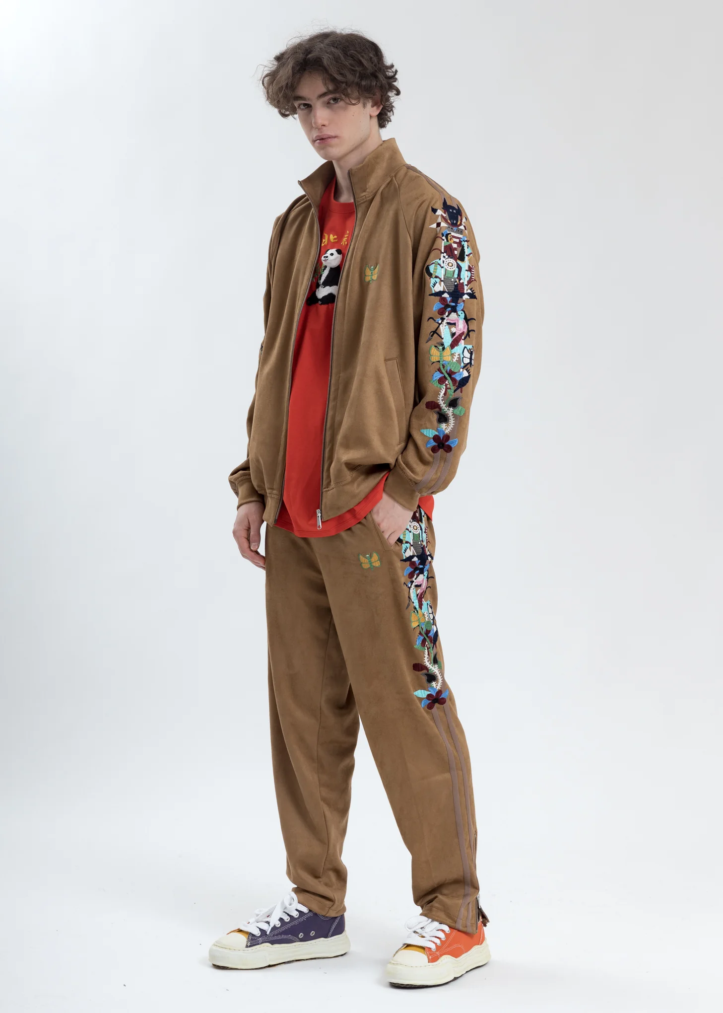 Camel Chaos Embroidery Suede Track Pants - Image 6