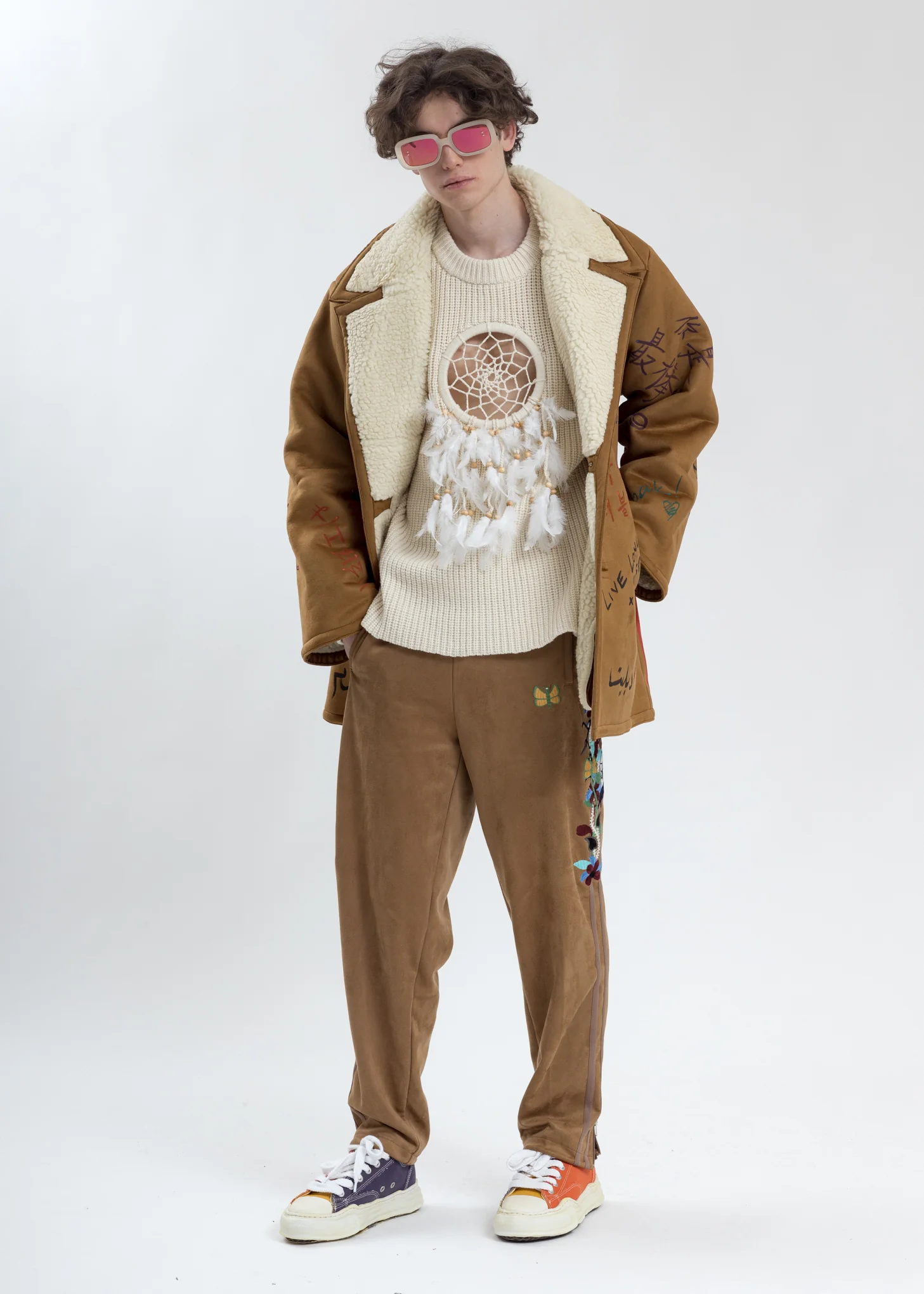 Camel Chaos Embroidery Suede Track Pants - Image 7
