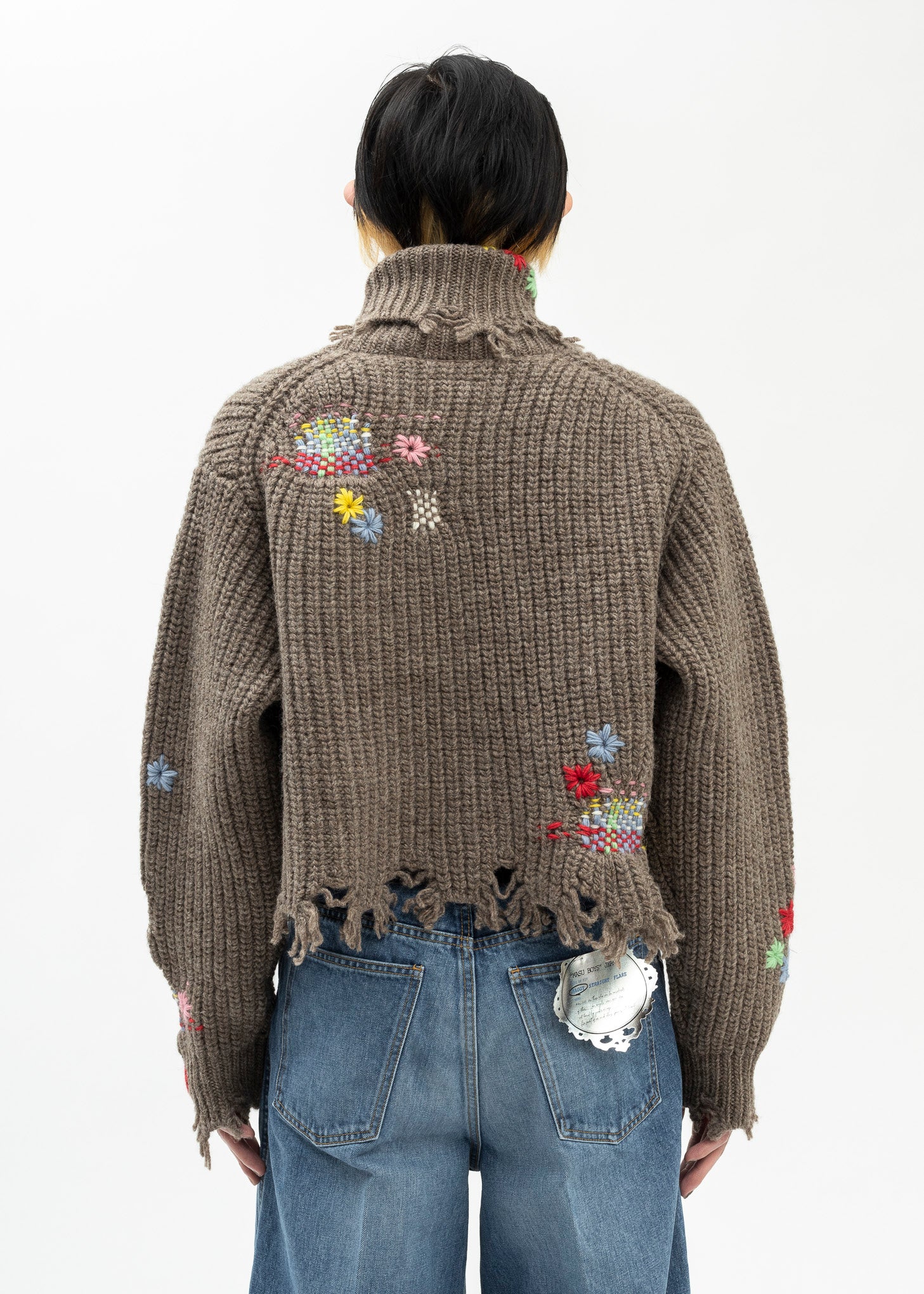 CAMEL DARNING CUT OFF KNIT PULLOVER - Image 2