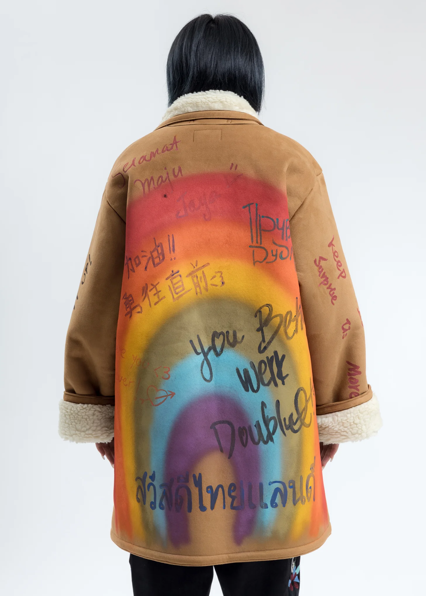 Camel Message Hand-Painted Mouton Coat - Image 2