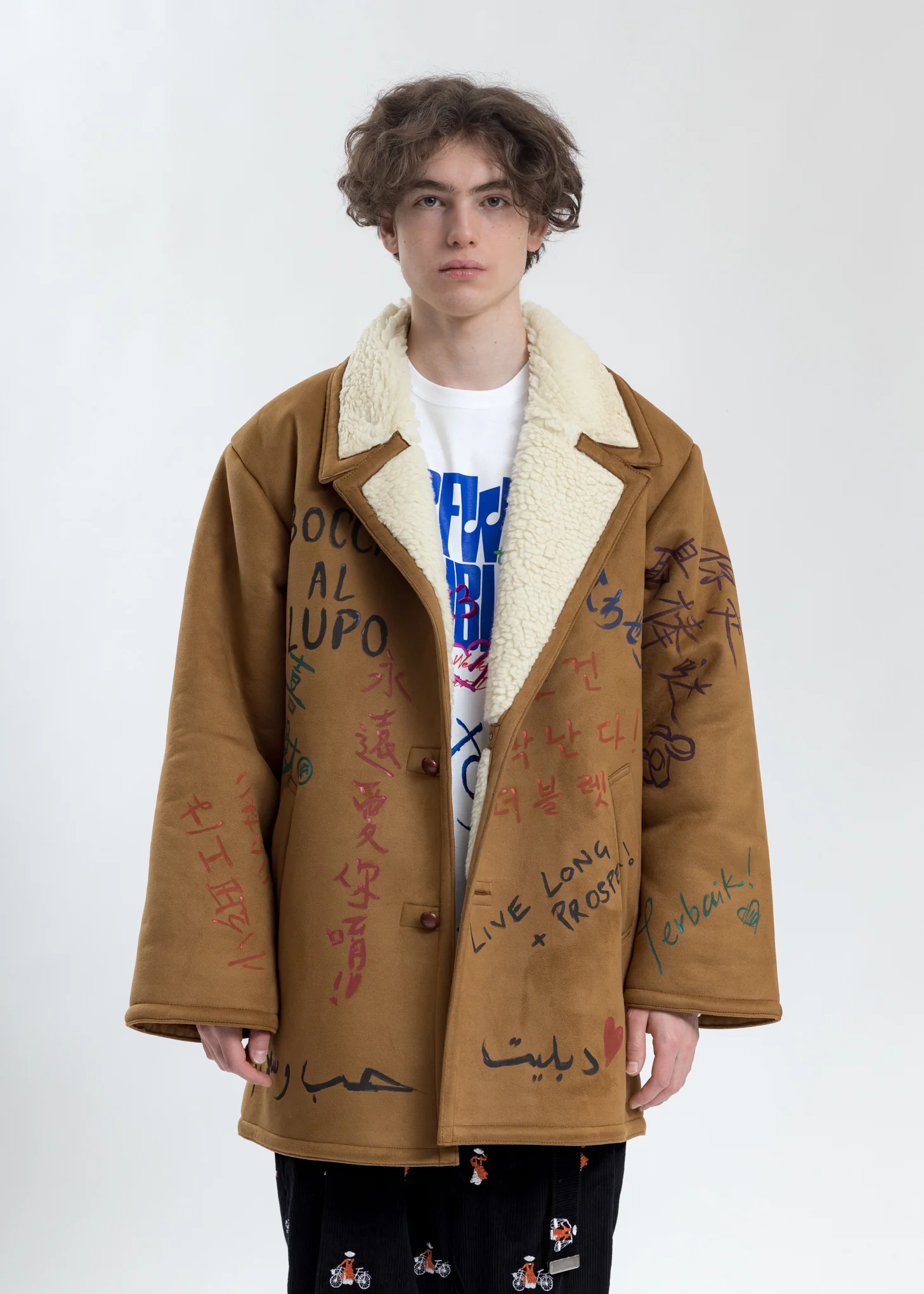 Camel Message Hand-Painted Mouton Coat - Image 3