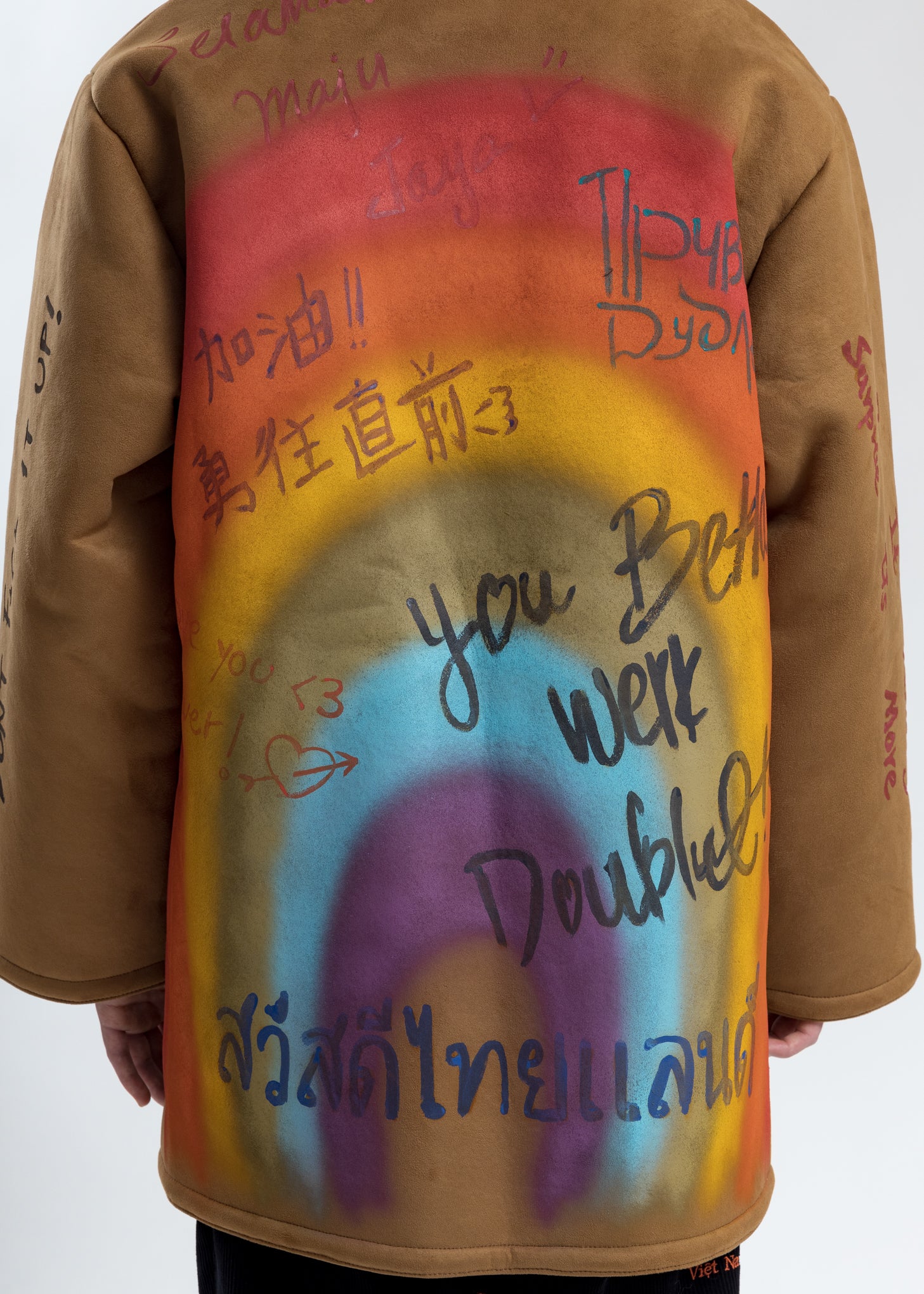 Camel Message Hand-Painted Mouton Coat - Image 5