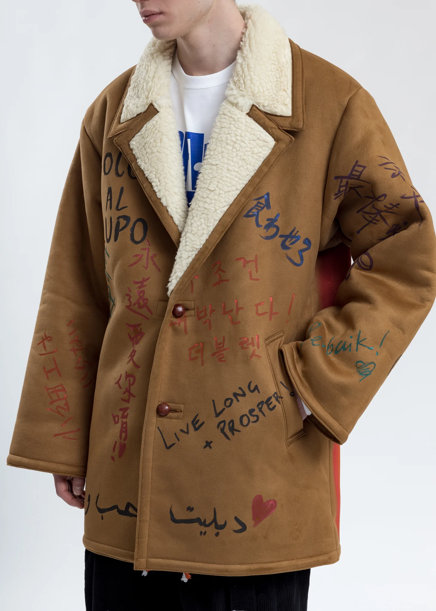 Camel Message Hand-Painted Mouton Coat - Image 7