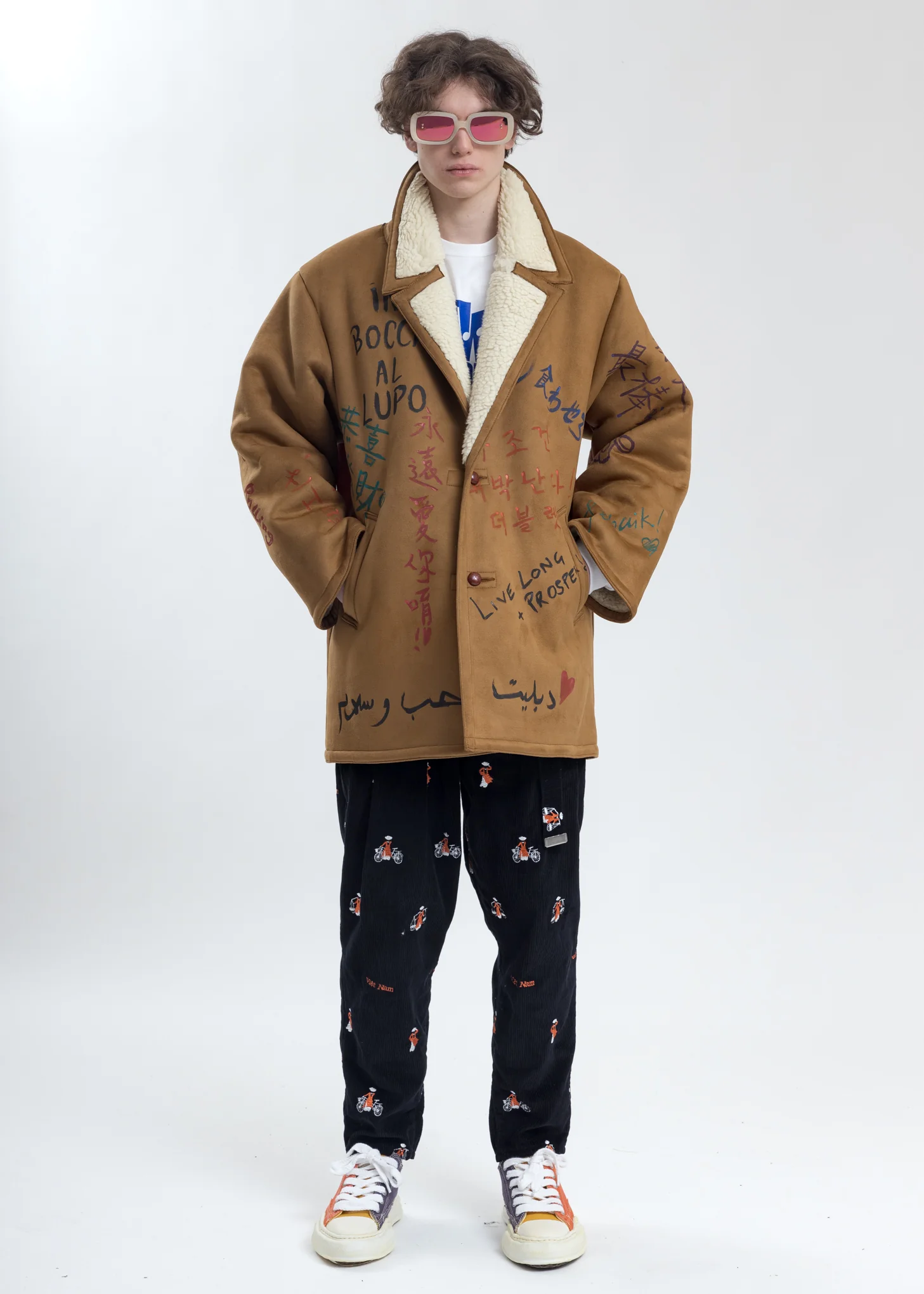 Camel Message Hand-Painted Mouton Coat - Image 8