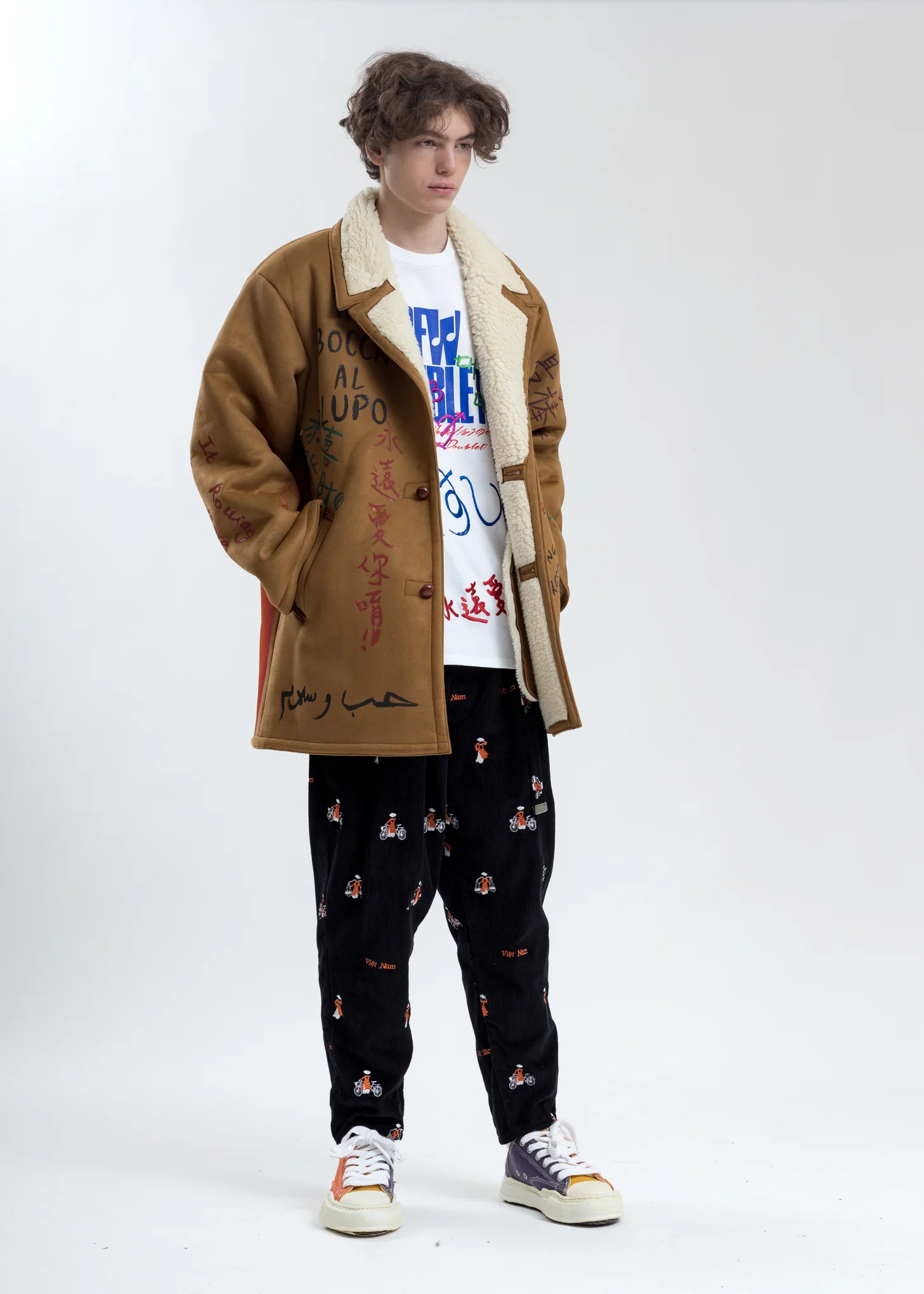 Camel Message Hand-Painted Mouton Coat - Image 9