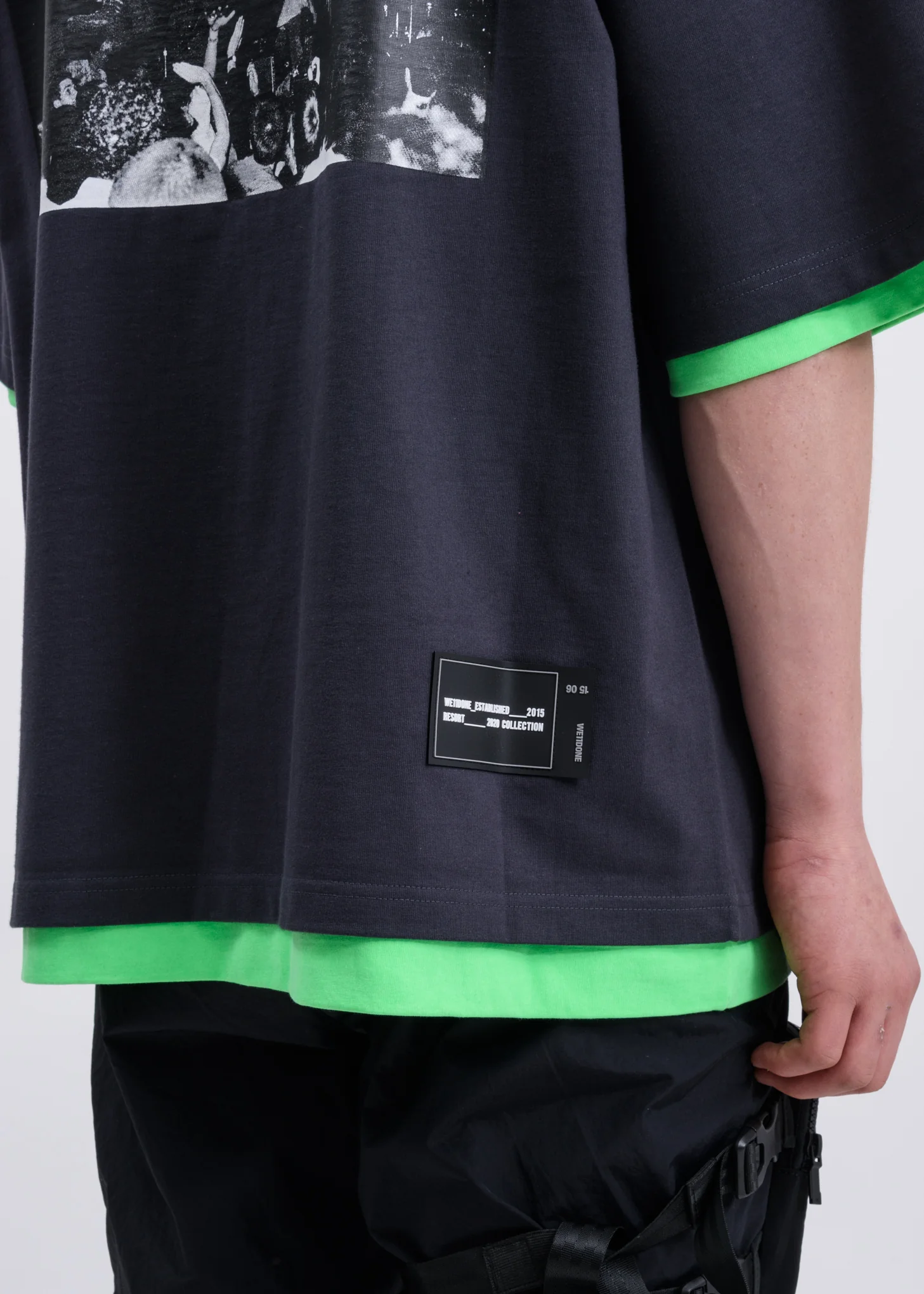 Charcoal And Neon Green Reversible Gig T-shirt - Image 4