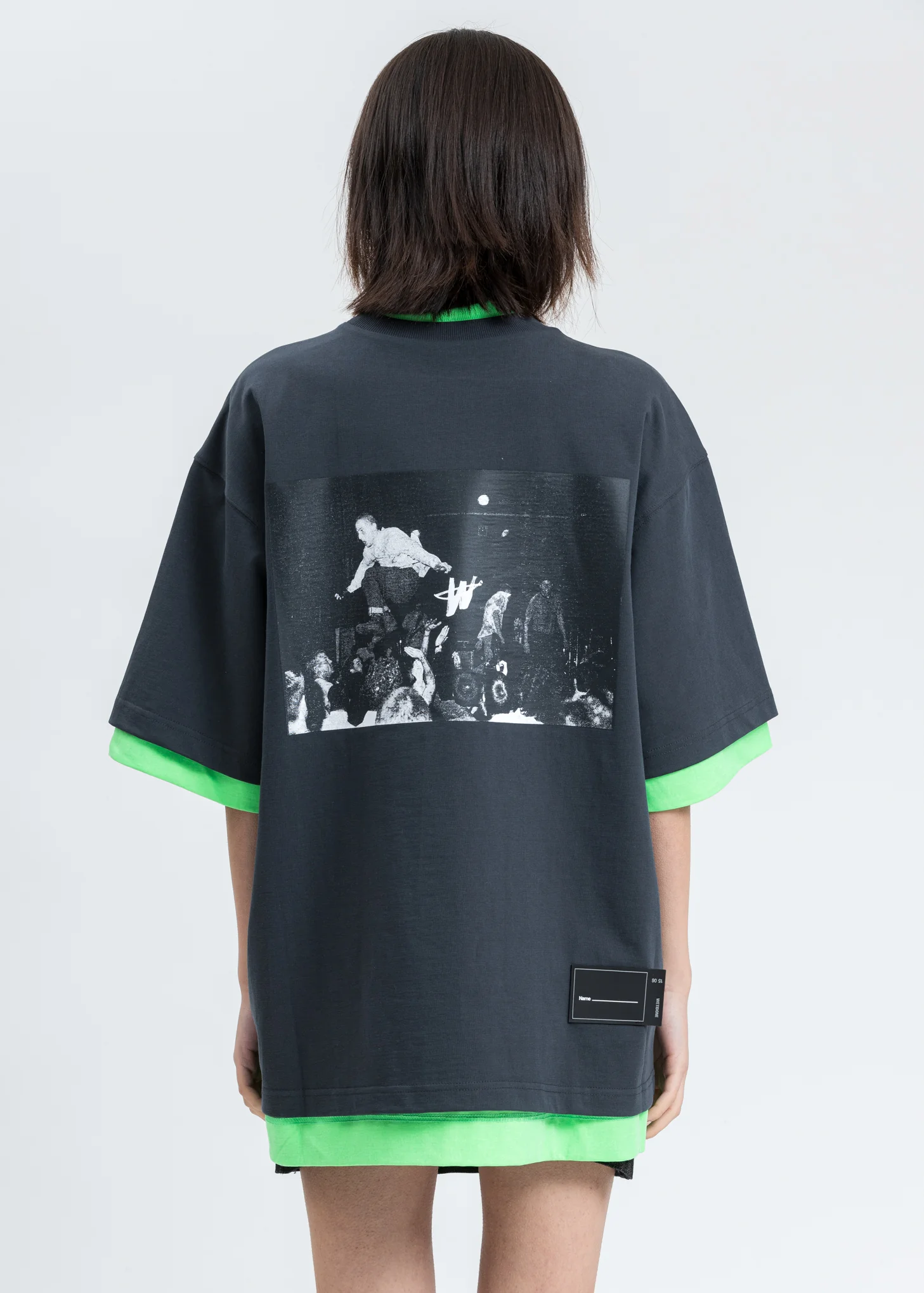 Charcoal And Neon Green Reversible Gig T-shirt - Image 4