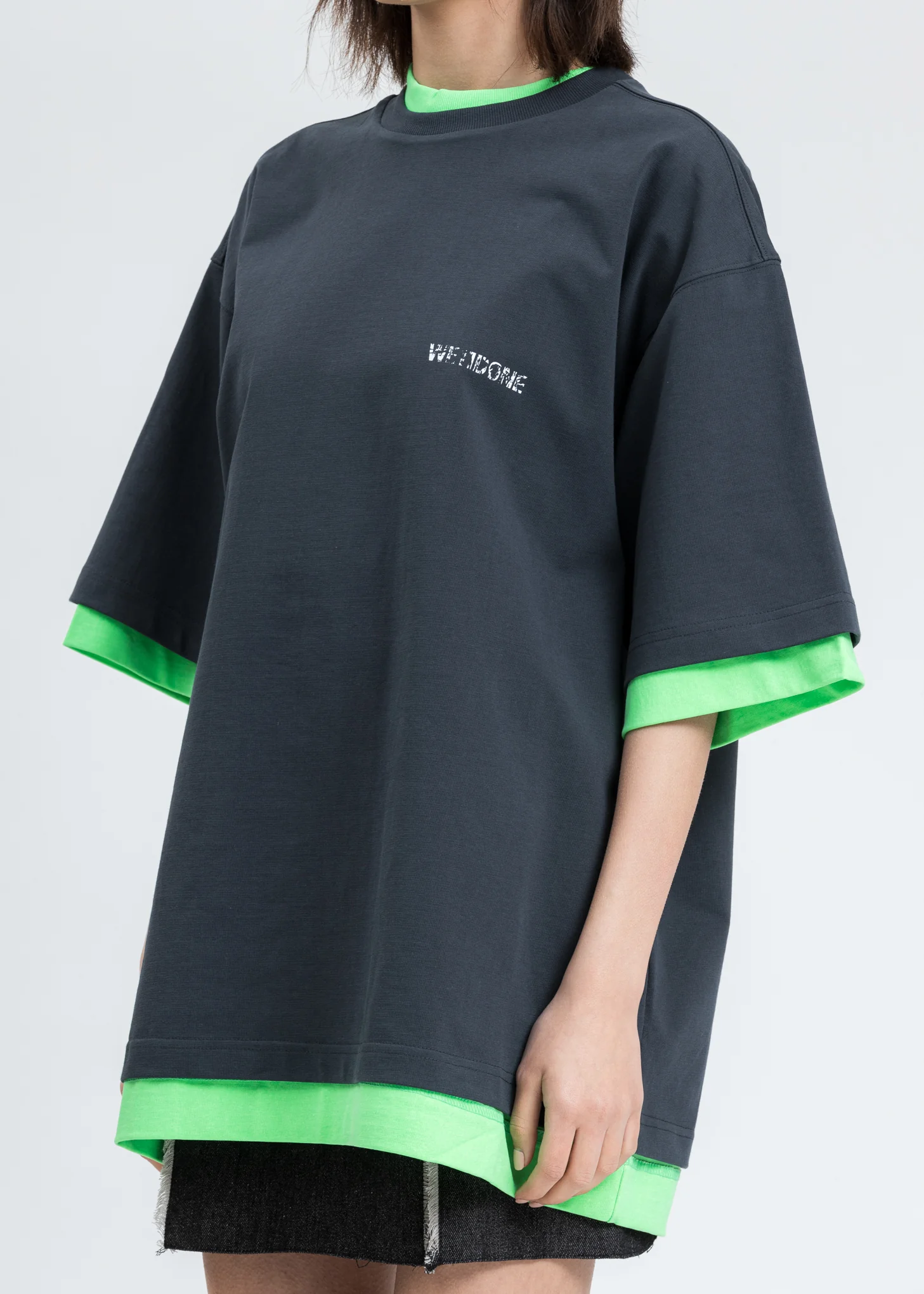 Charcoal And Neon Green Reversible Gig T-shirt - Image 5