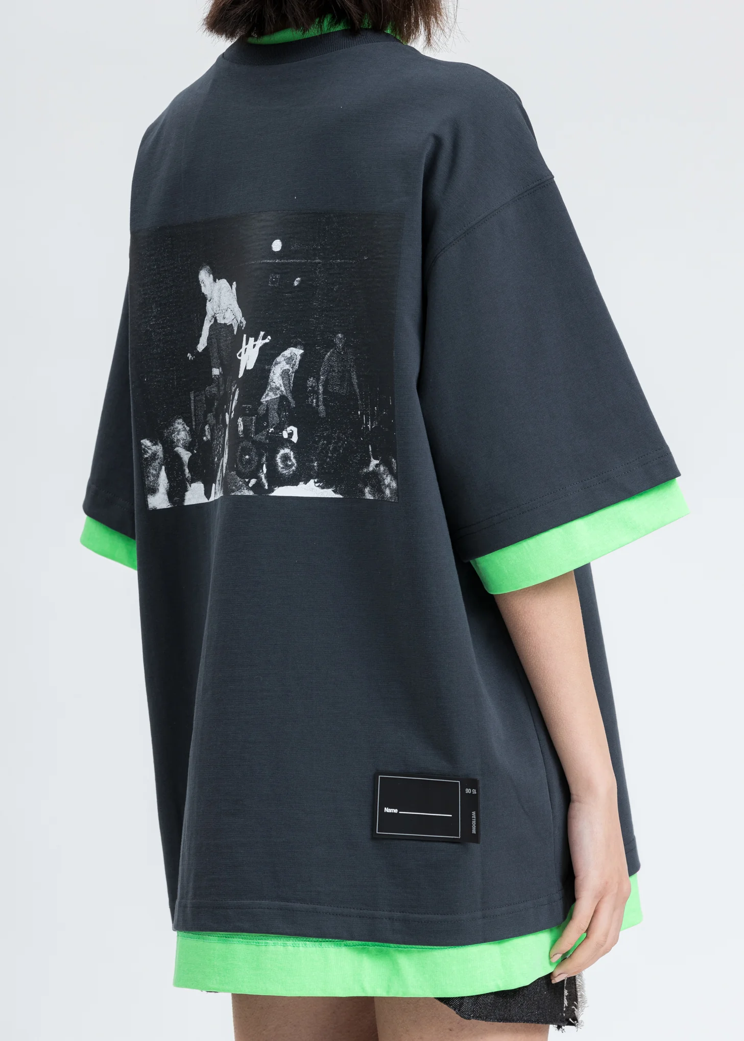 Charcoal And Neon Green Reversible Gig T-shirt - Image 6