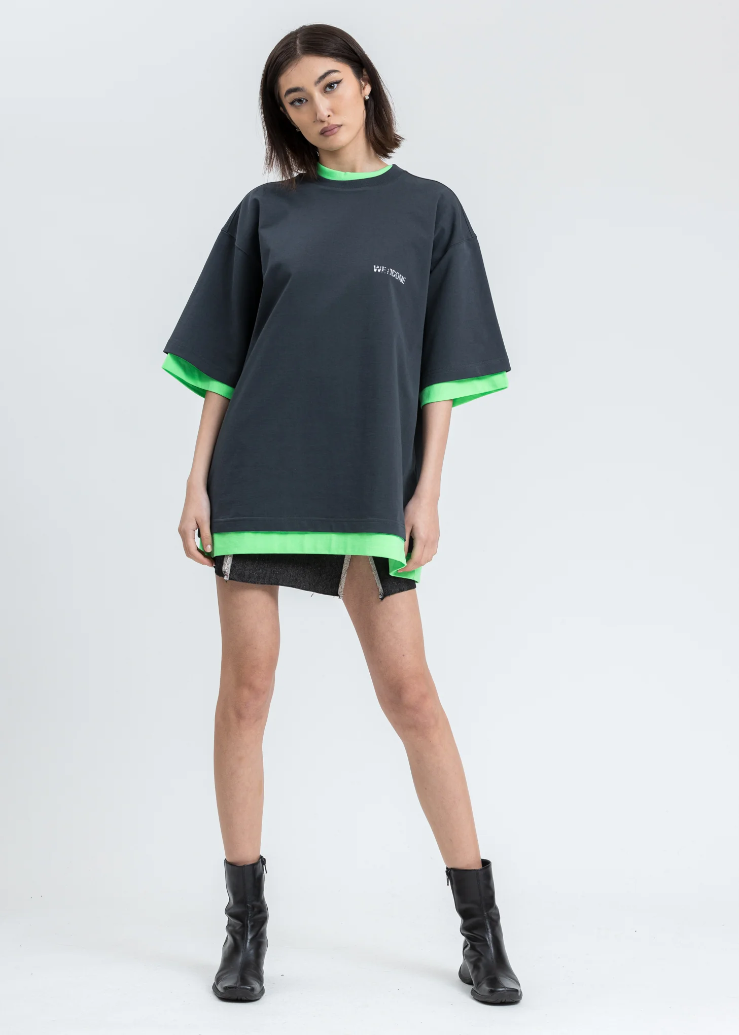Charcoal And Neon Green Reversible Gig T-shirt - Image 7
