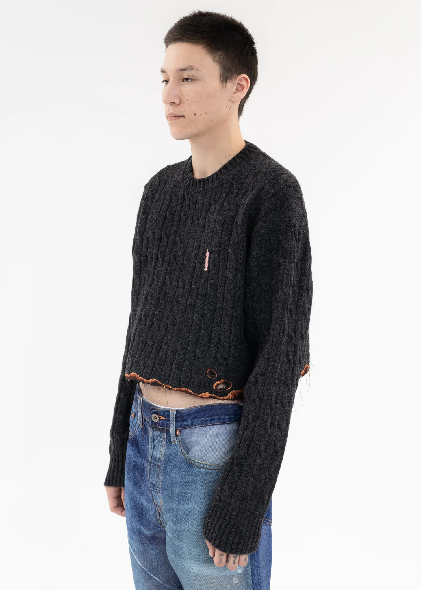 Charcoal BURNING EMBROIDERY KNIT PULLOVER - Image 3