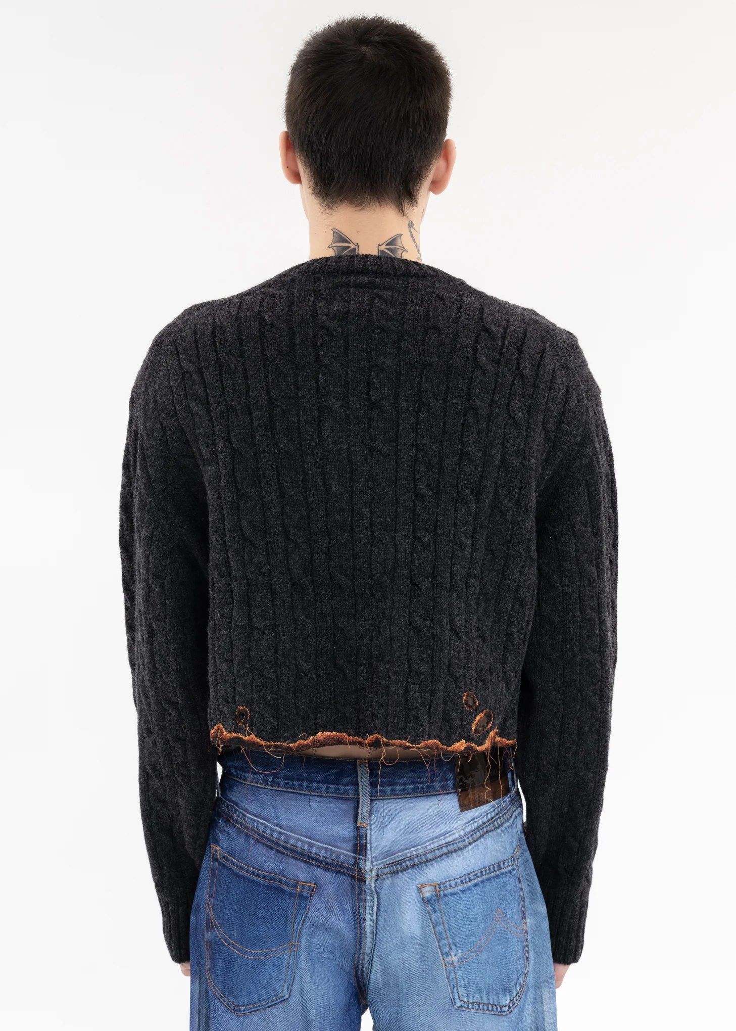 Charcoal BURNING EMBROIDERY KNIT PULLOVER - Image 4