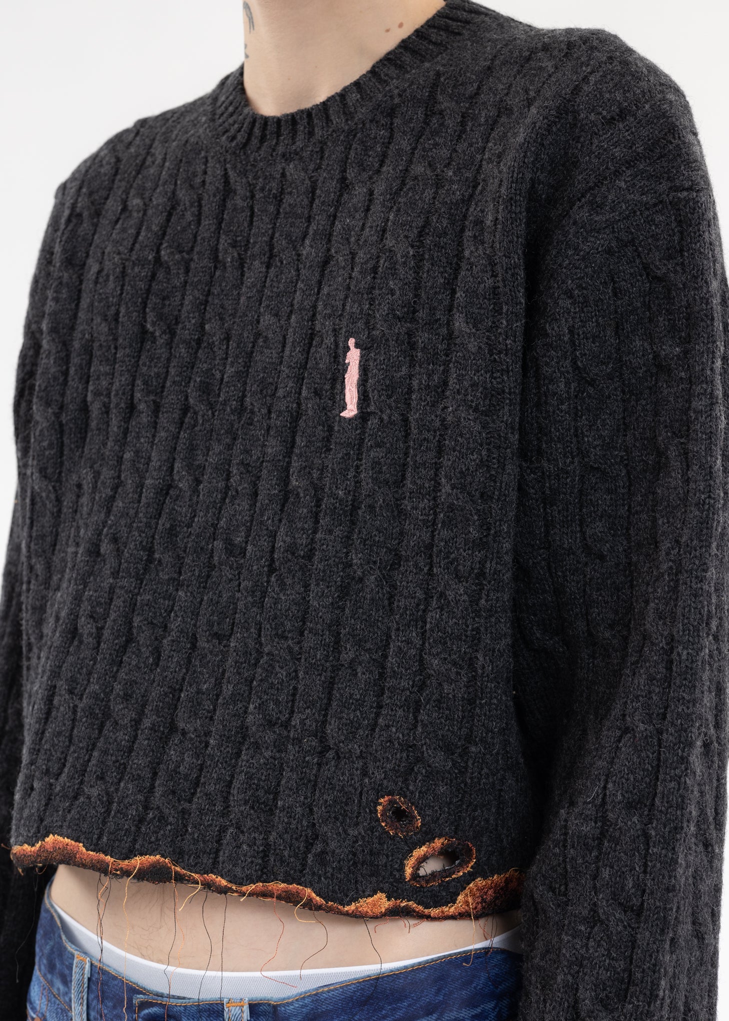 Charcoal BURNING EMBROIDERY KNIT PULLOVER - Image 5