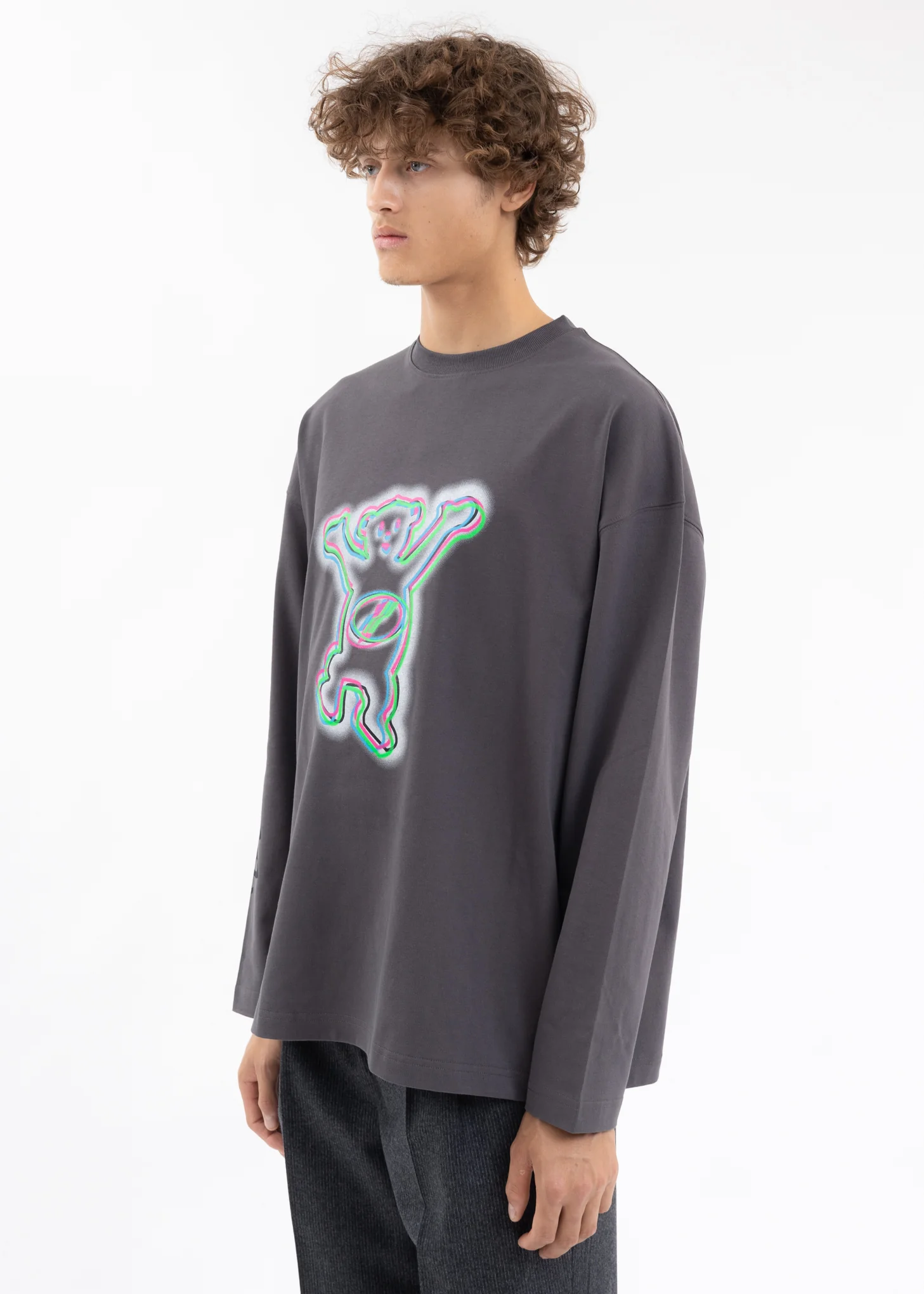 CHARCOAL COLORFUL TEDDY PRINT LONG-SLEEVED T-SHIRT - Image 3