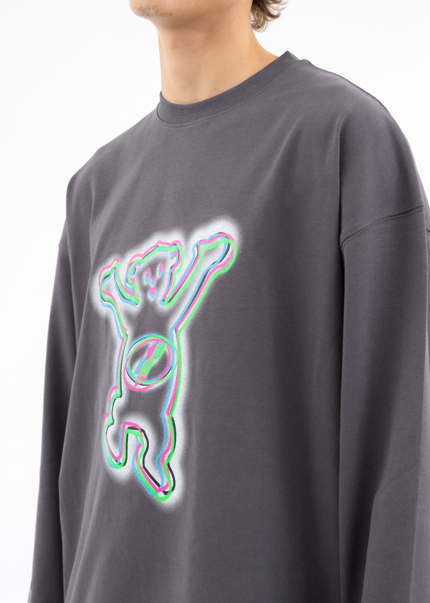 CHARCOAL COLORFUL TEDDY PRINT LONG-SLEEVED T-SHIRT - Image 5