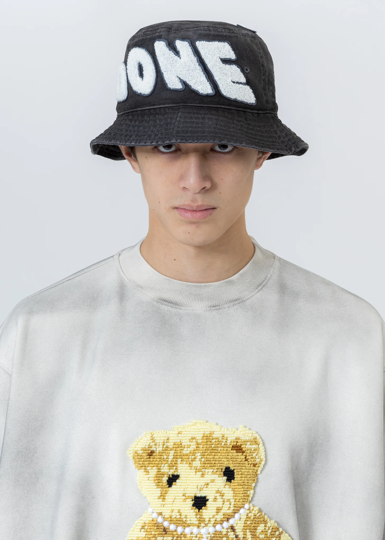 Charcoal Embroidered Patch Logo Bucket Hat