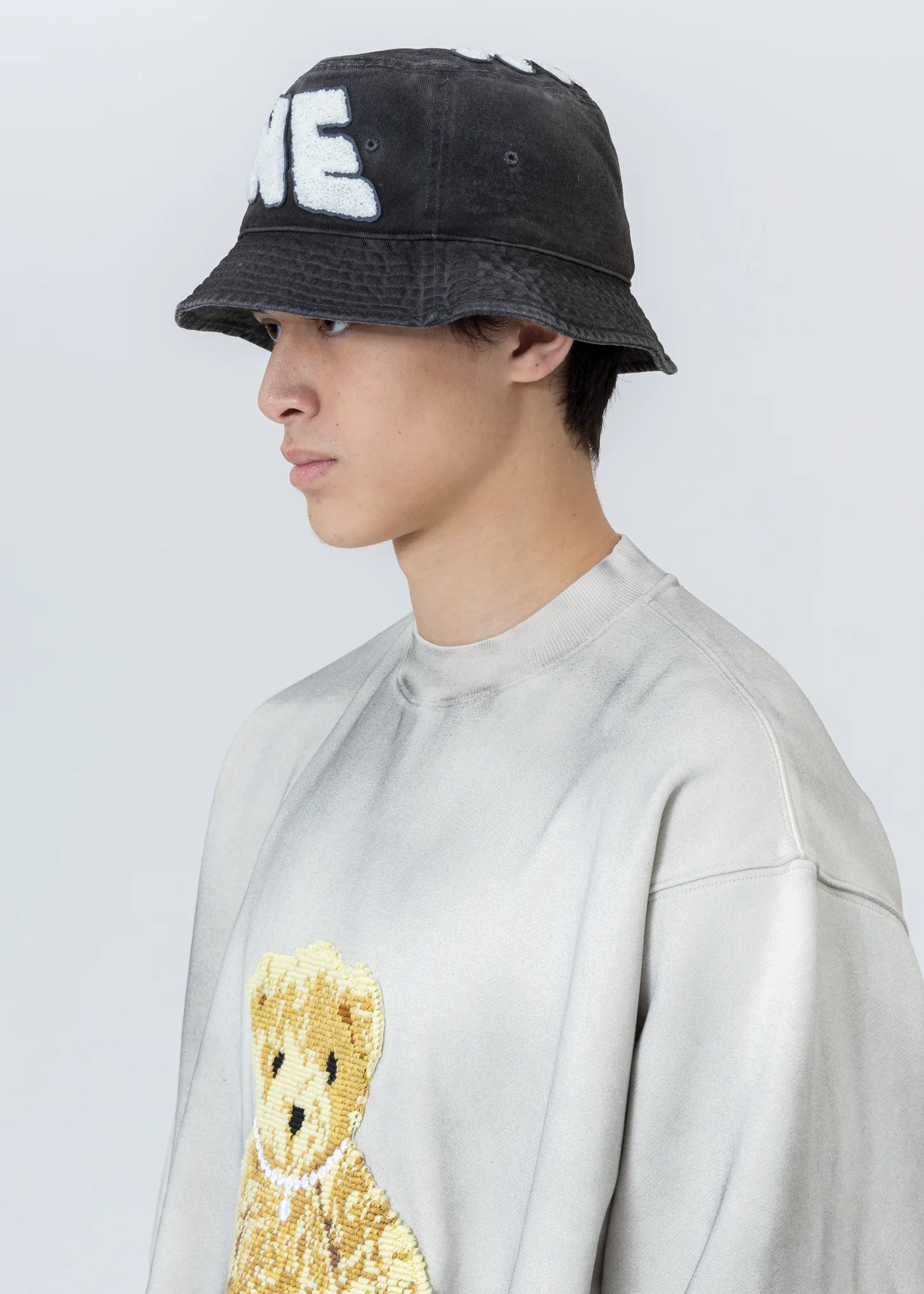 Charcoal Embroidered Patch Logo Bucket Hat - Image 2