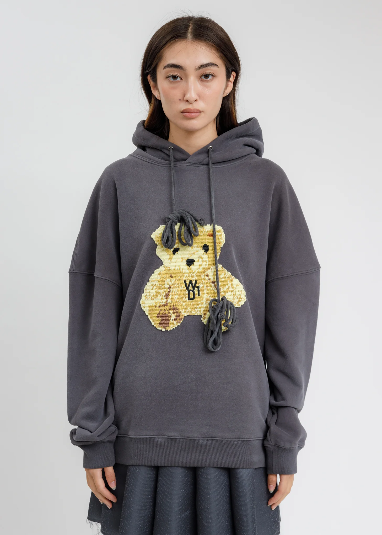 Charcoal Embroidered Teddy Hoodie