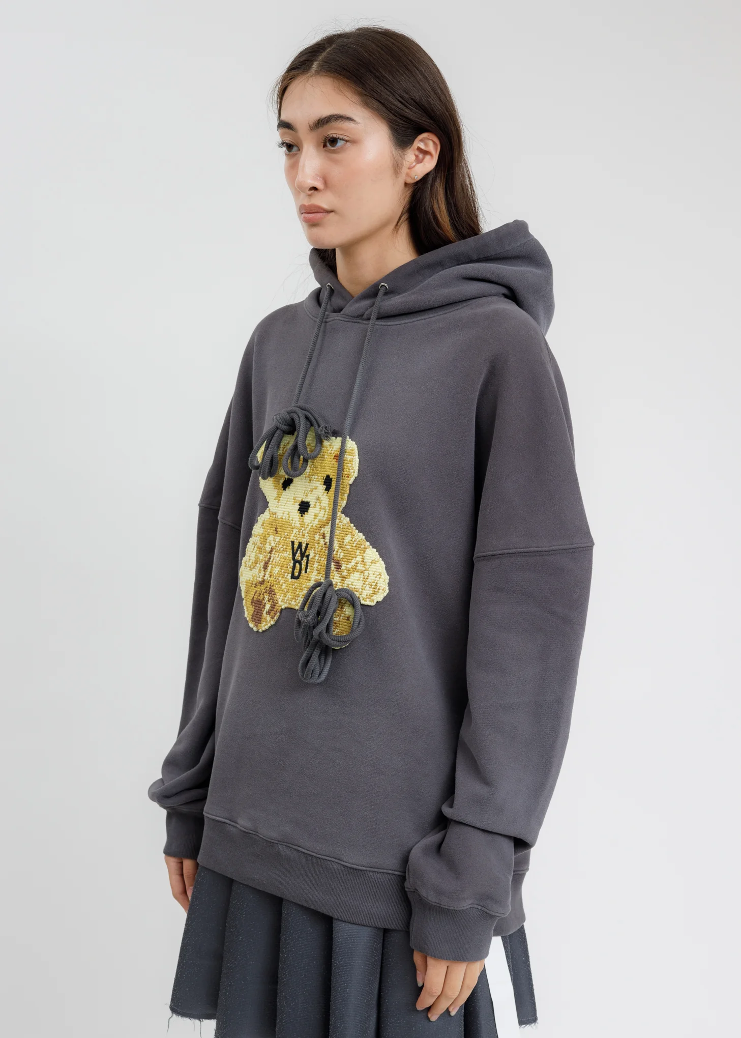 Charcoal Embroidered Teddy Hoodie - Image 3