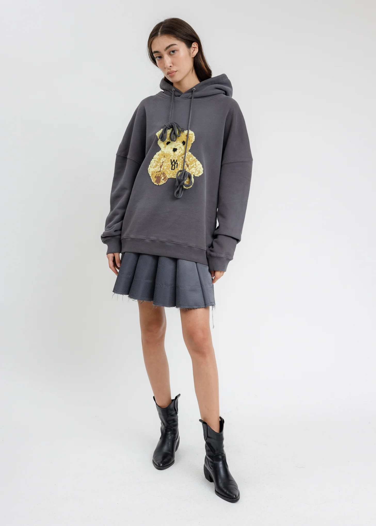 Charcoal Embroidered Teddy Hoodie - Image 5