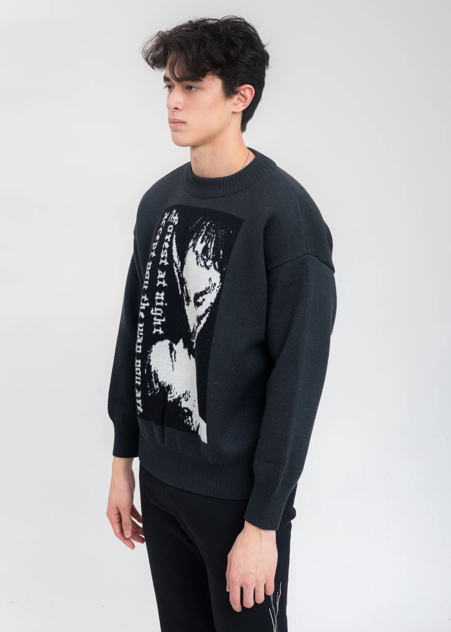 Charcoal Forest At Night Wool Sweater - Image 4