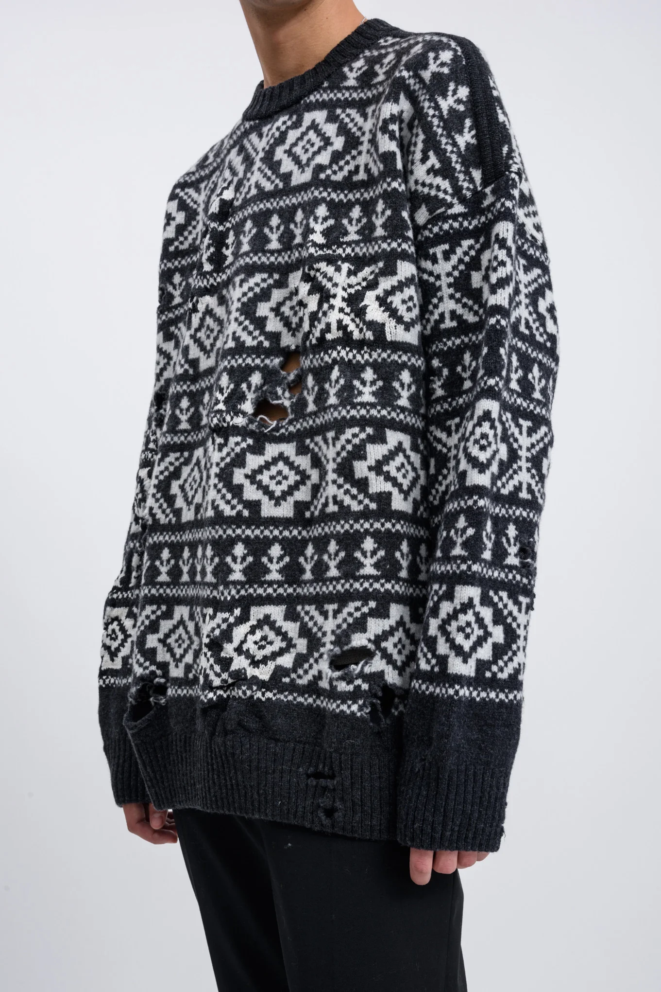 Charcoal Grey Theis Distressed Fairisle Jumper - Image 3
