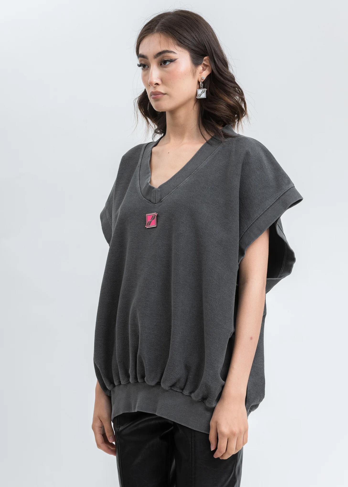 Charcoal Metal Logo Oversize Vest - Image 3