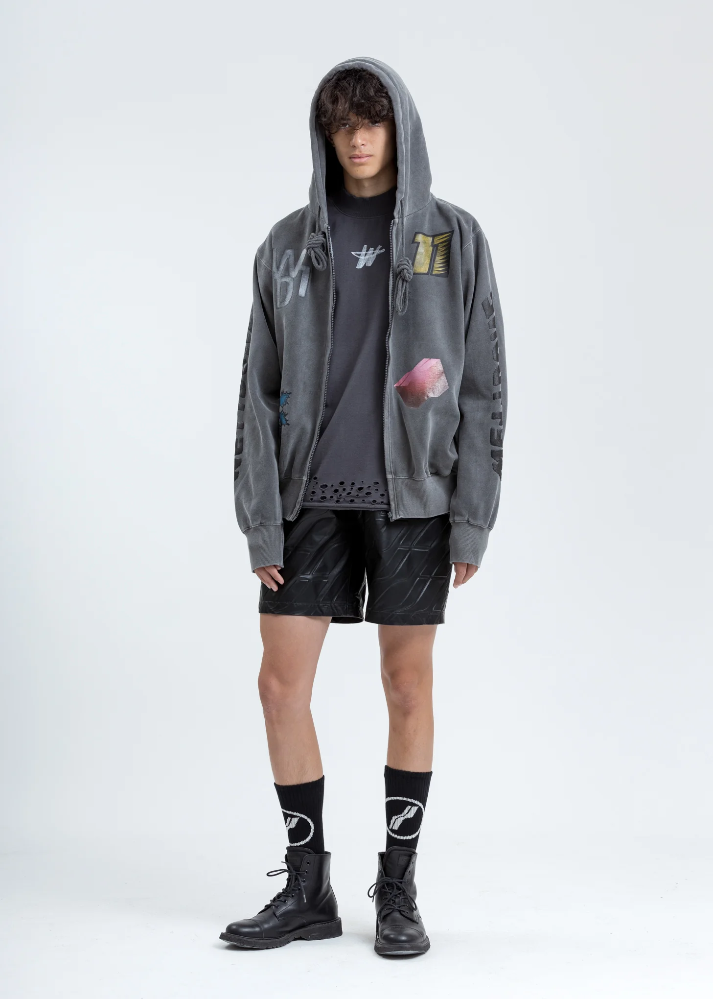 Charcoal Multi Logo Zip-Up Hoodie - Image 5