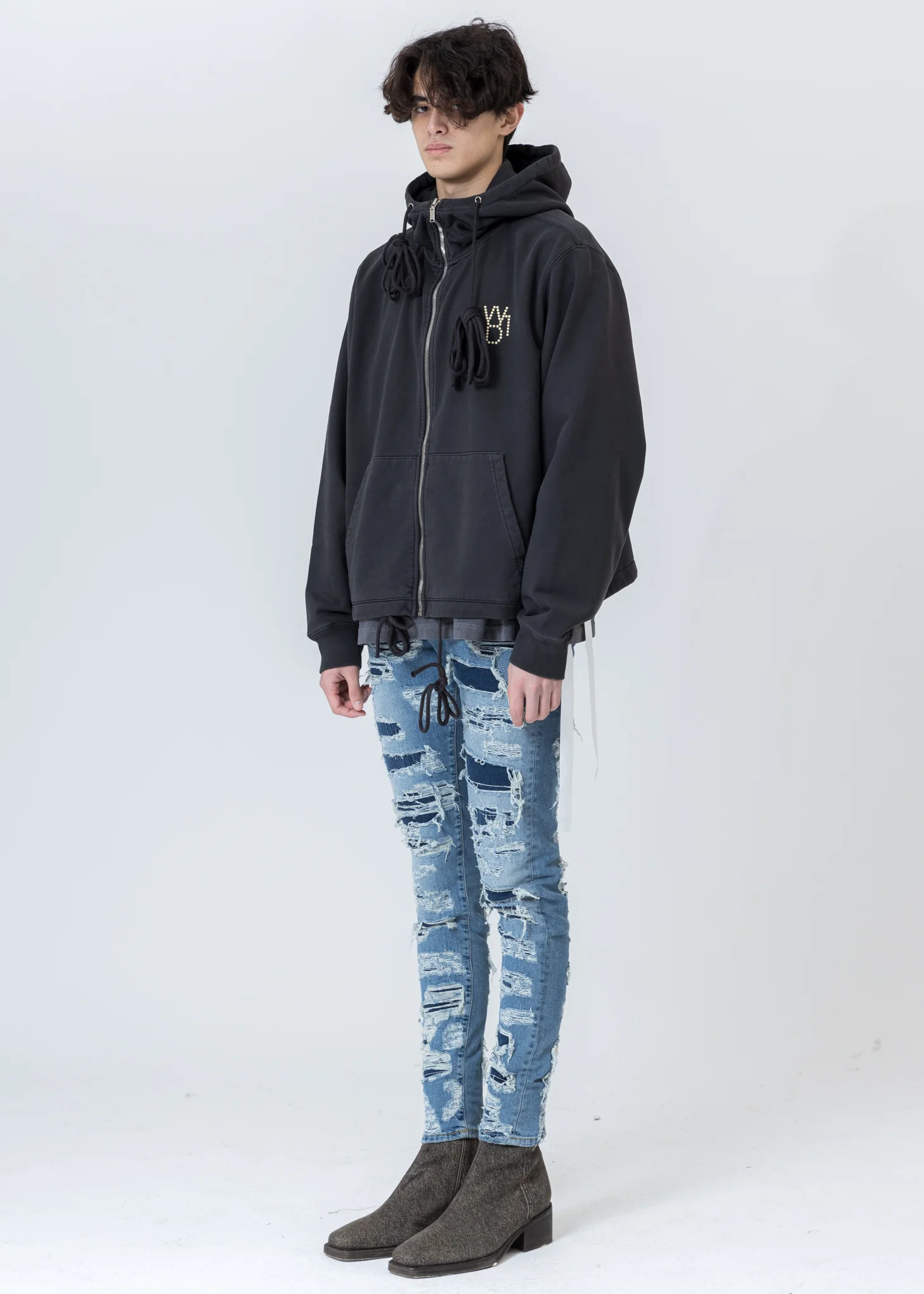 Charcoal Pearl Logo Zip-Up Hoodie - Image 8