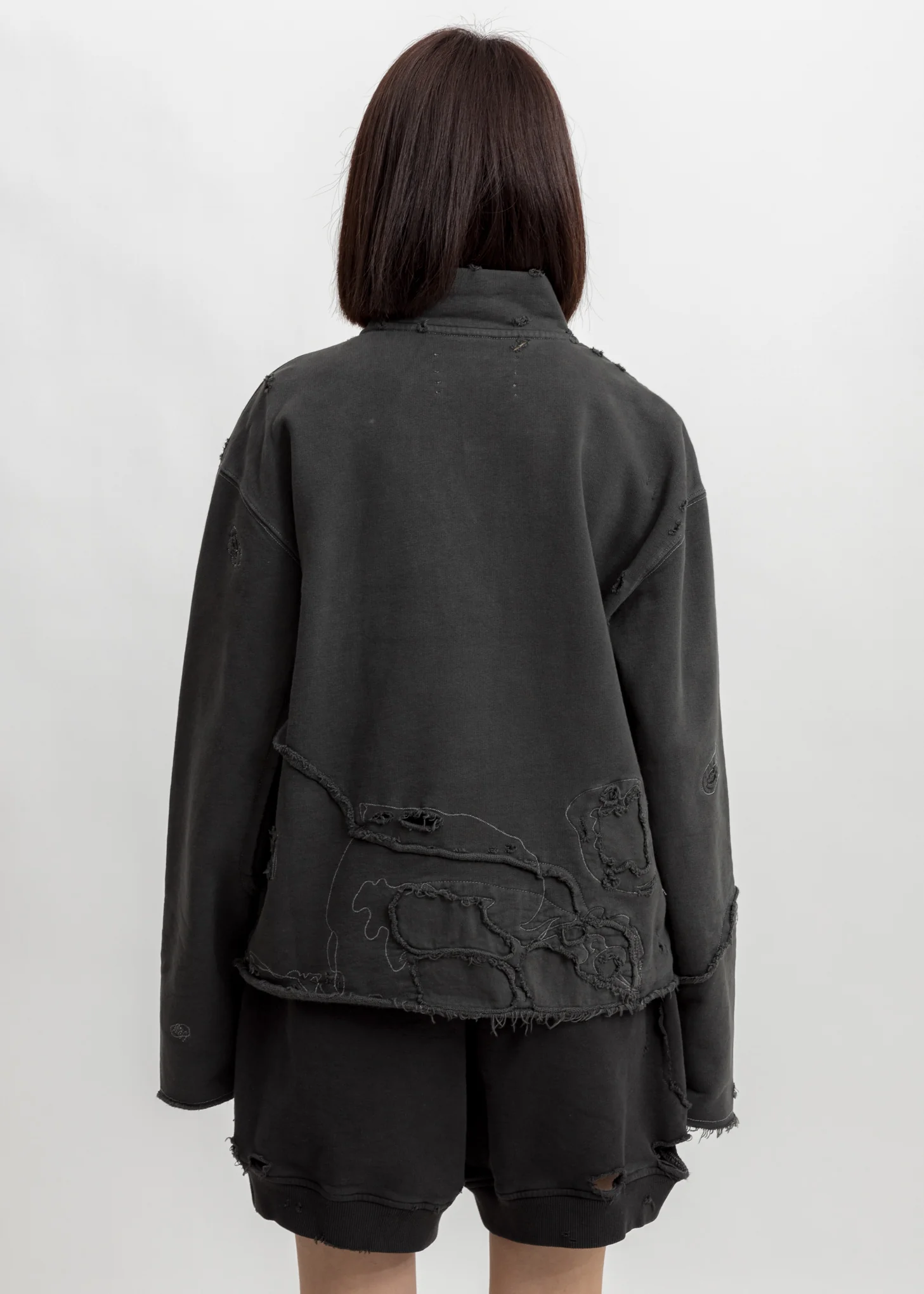 Charcoal Ruin Distressed Zip-up Crewneck - Image 2