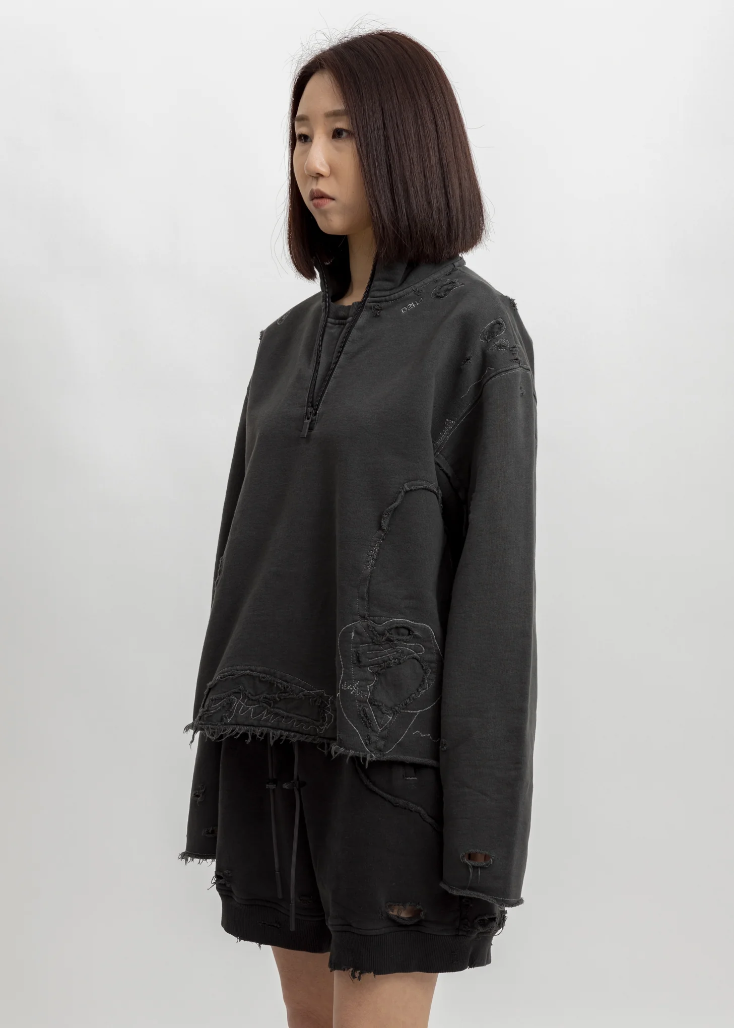 Charcoal Ruin Distressed Zip-up Crewneck - Image 3
