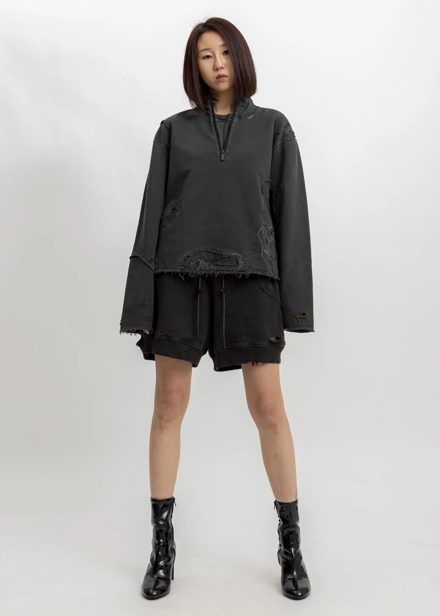 Charcoal Ruin Distressed Zip-up Crewneck - Image 6